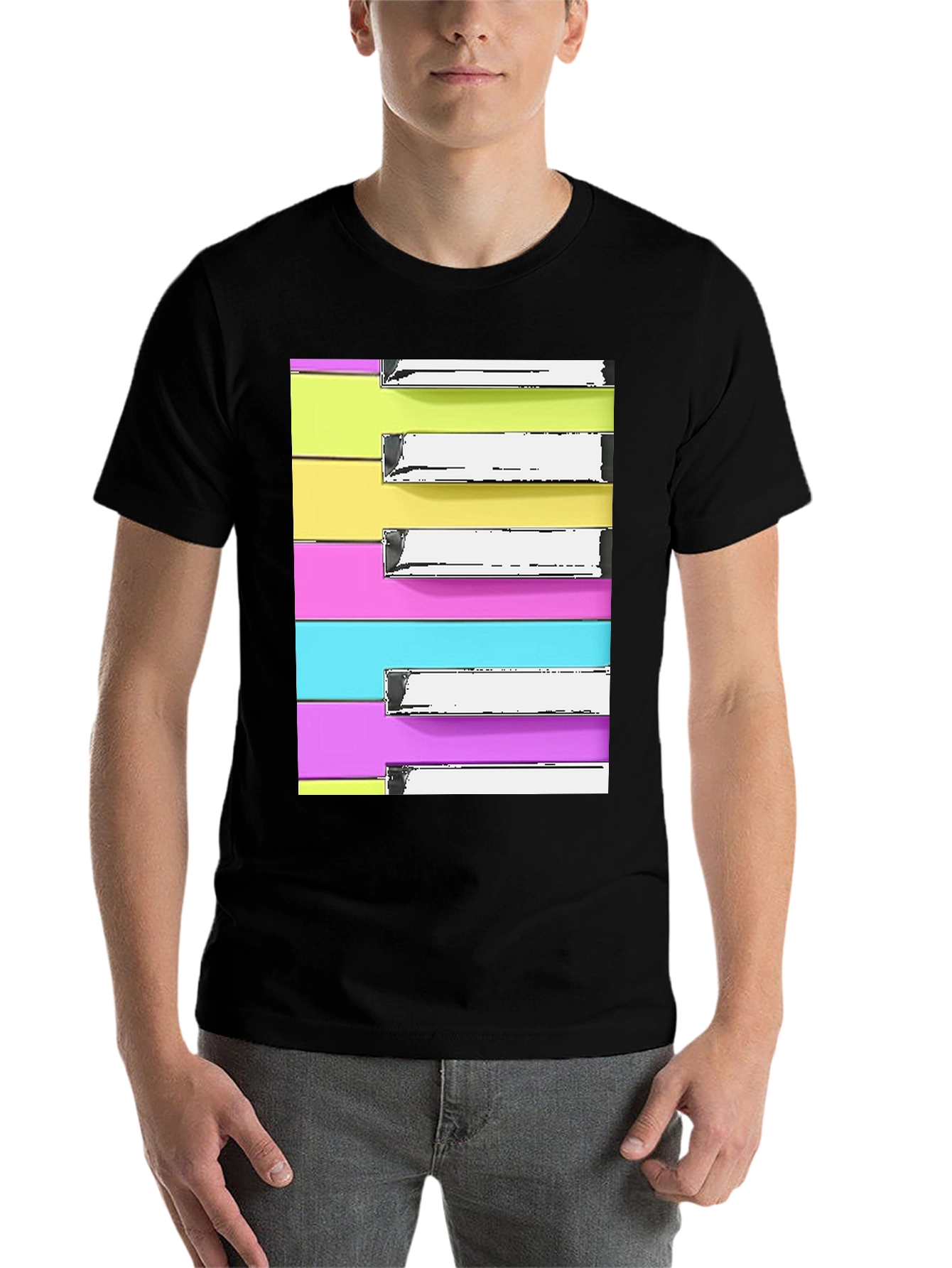 Black Piano Keys T-Shirt - Retro Colorful Music Tee view 7