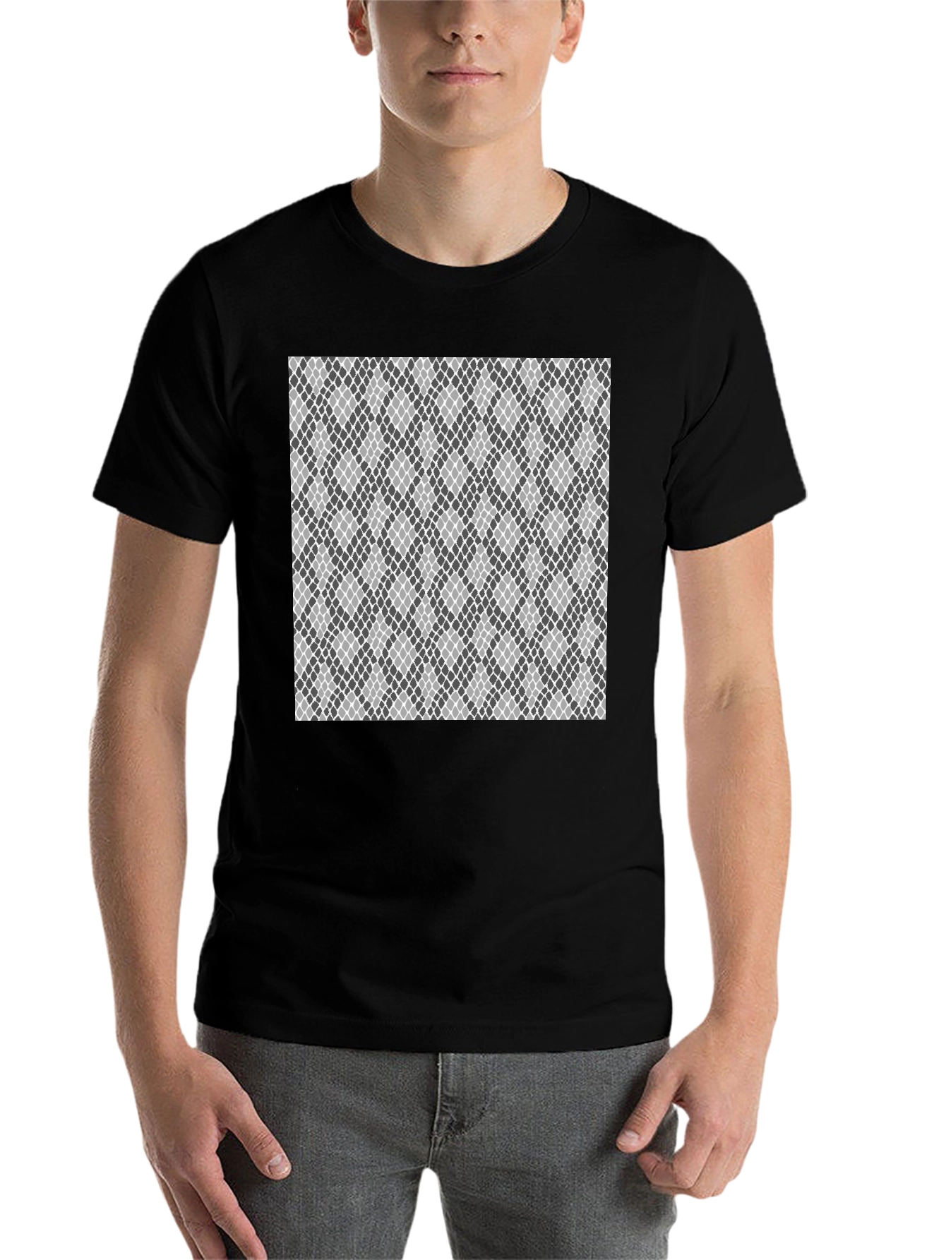 Black Geometric Pattern Black T-Shirt view 7