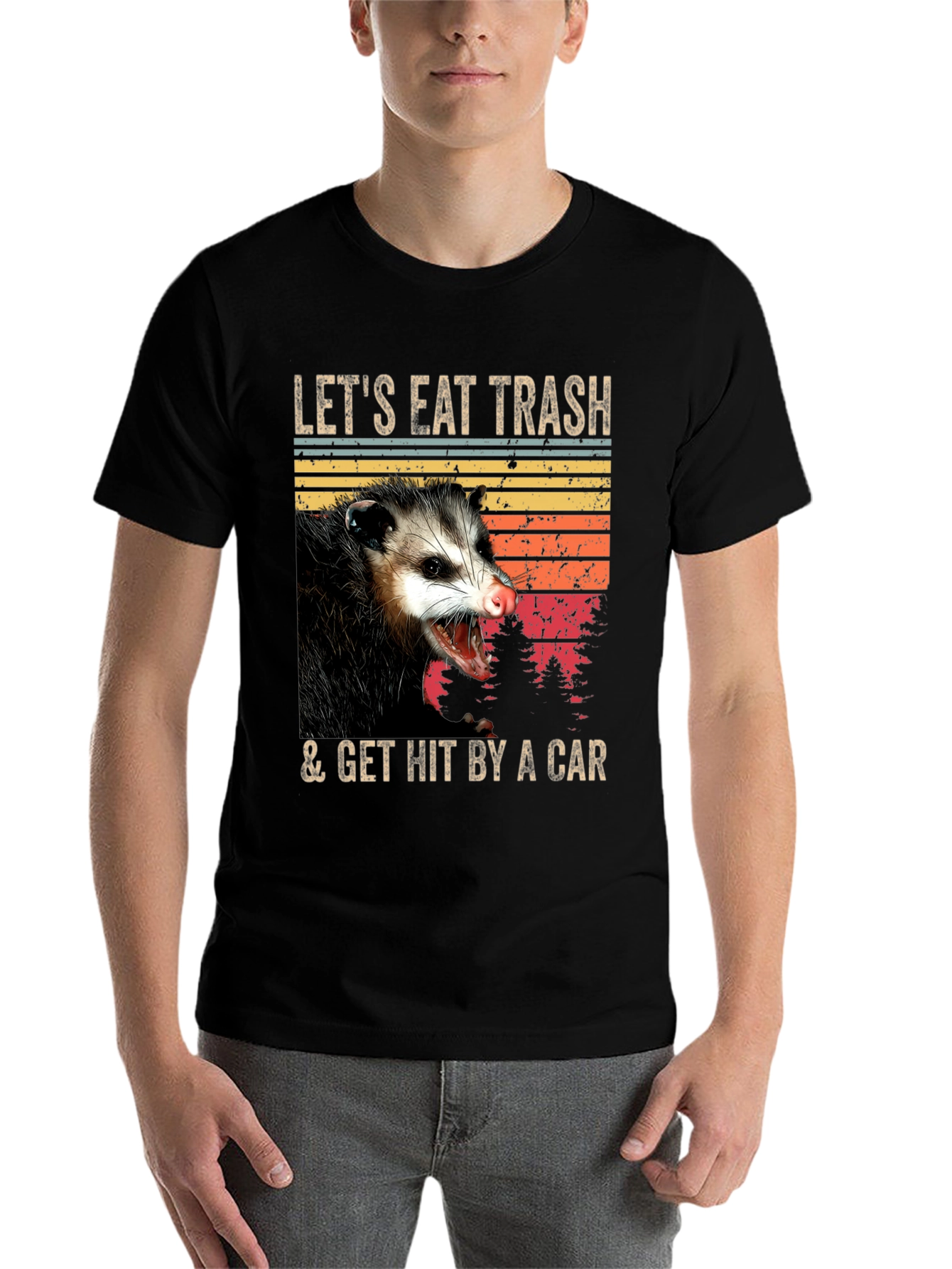 Black Opossum T-Shirt - Eat Trash & Get Hit By A Car - Funny Graphic Tee view 7