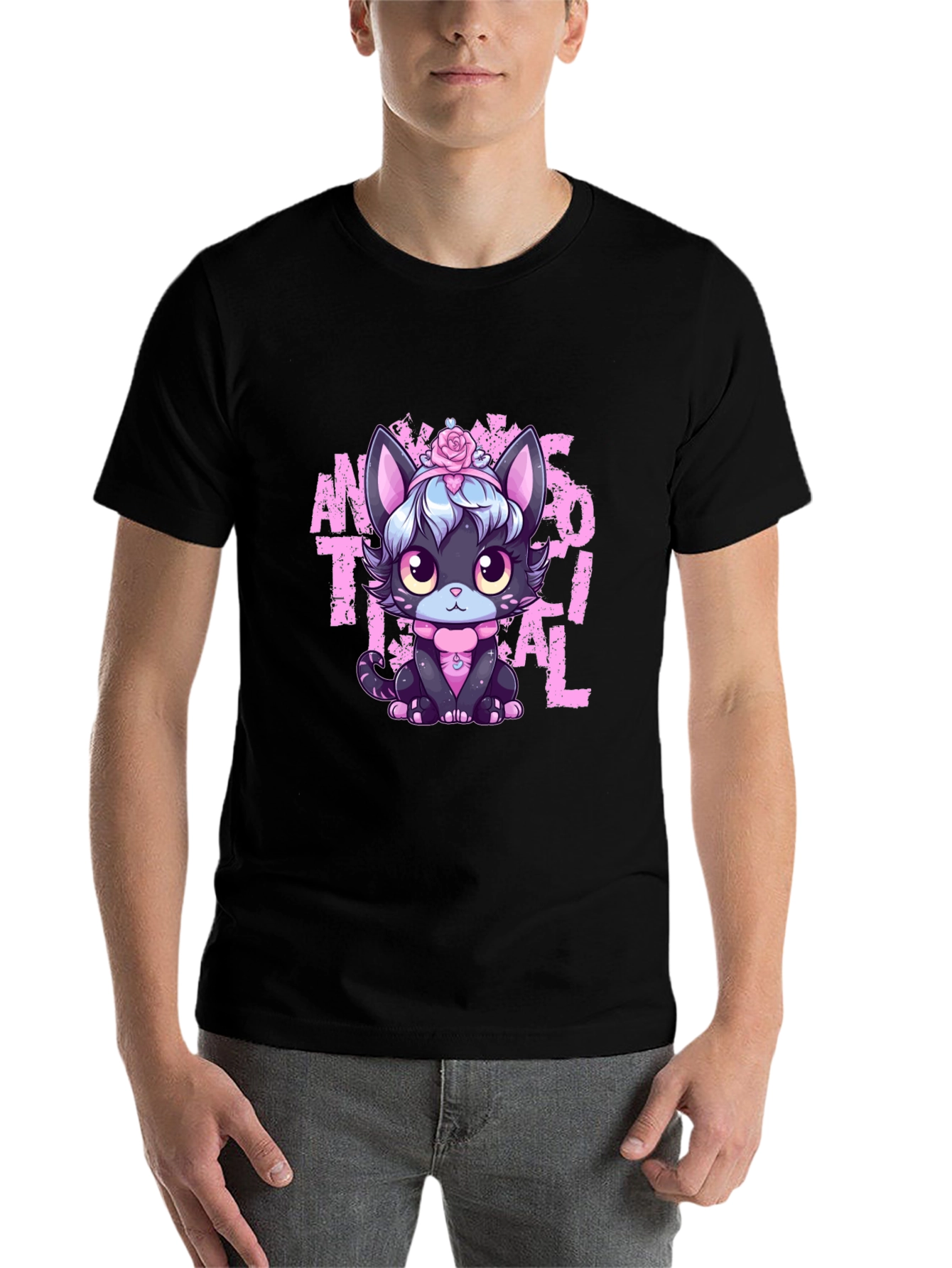 Black Anime Aesthetic Cat T-Shirt view 7