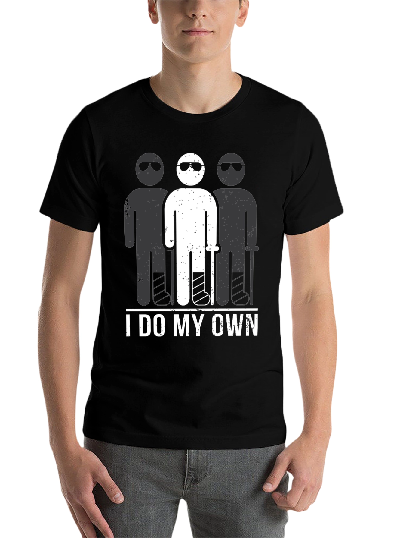 Black I Do My Own Stunts T-Shirt Funny Broken Leg view 7