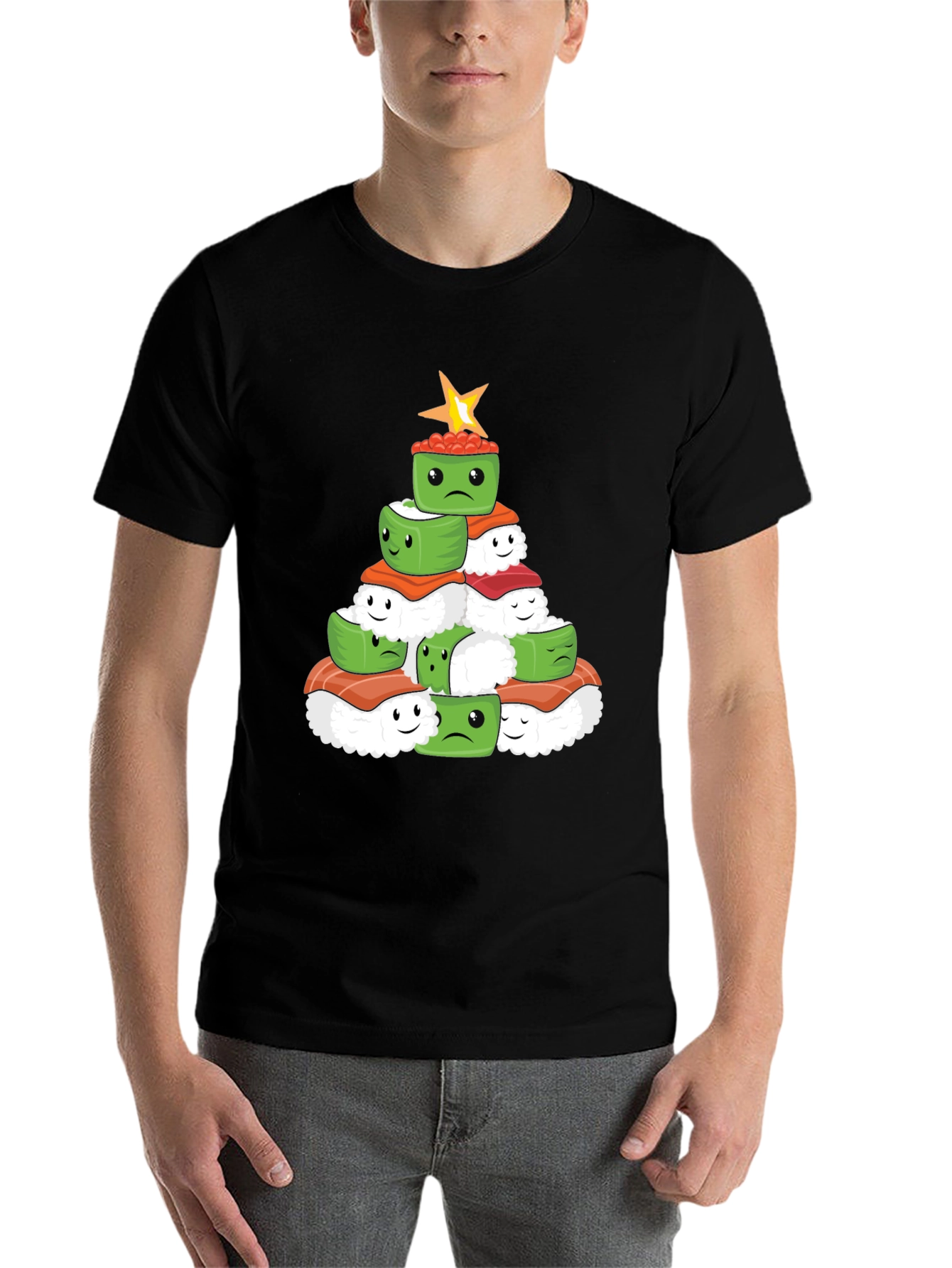 Black Sushi Christmas Tree Graphic Tee - Holiday Apparel view 7