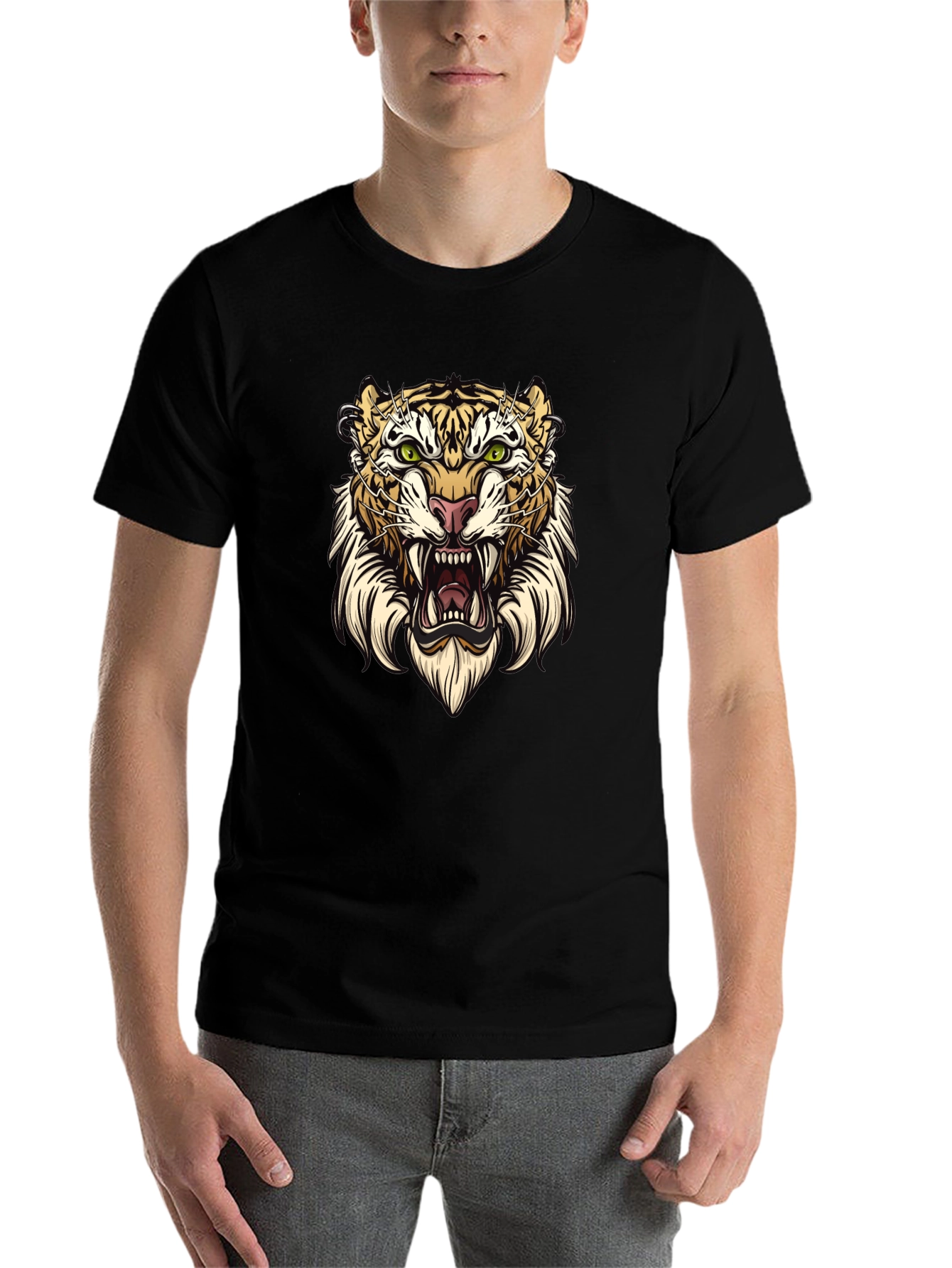 Black Tiger Graphic Tee - Black Cotton T-Shirt view 7