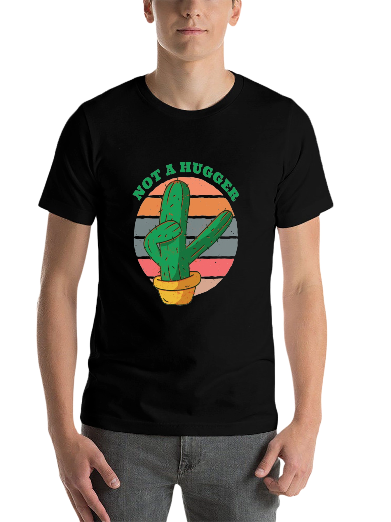 Black Not A Hugger Cactus Graphic Tee - Unisex Black T-Shirt view 7