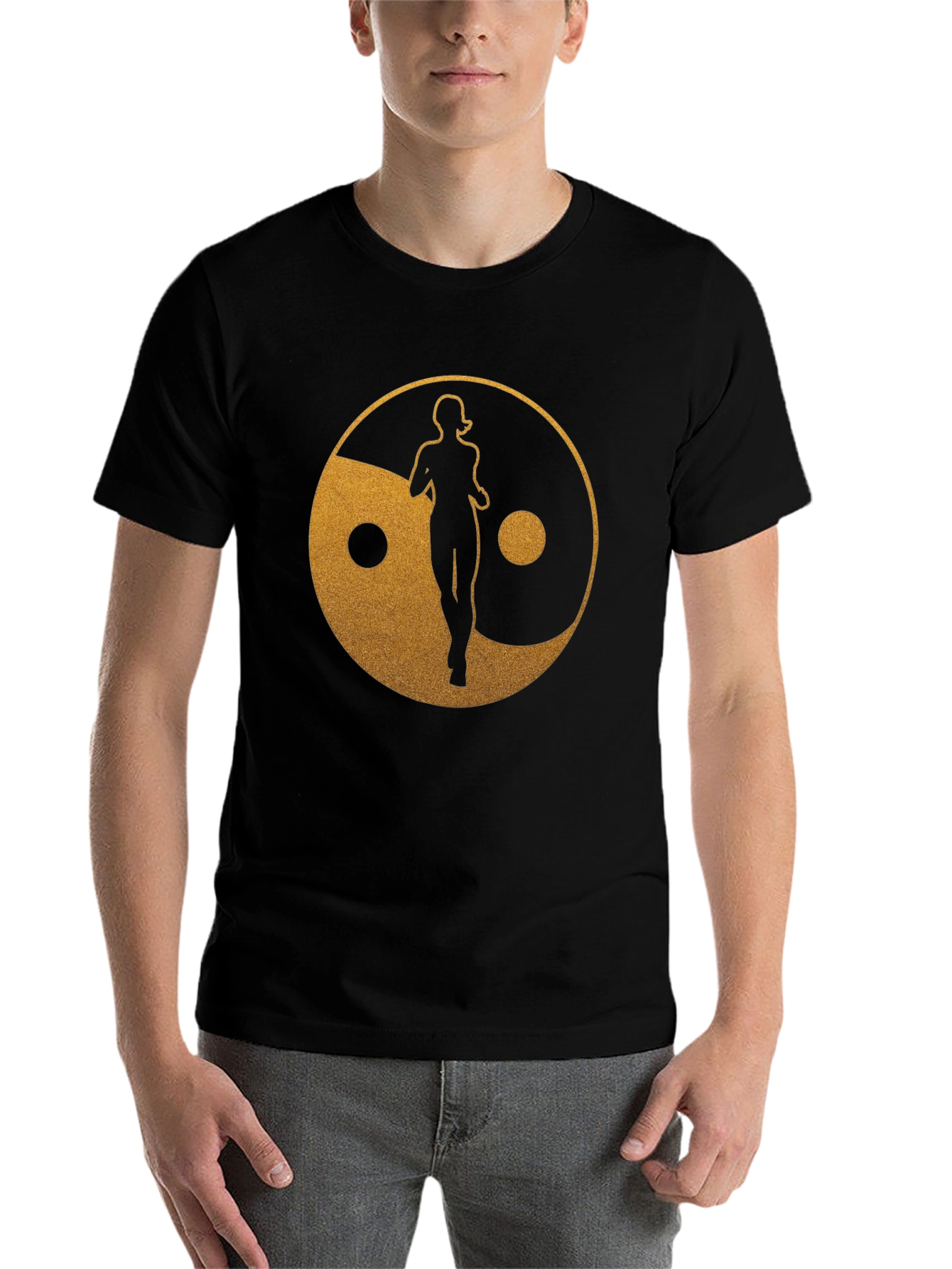 Black Yin Yang Runner Graphic Tee - Black view 7
