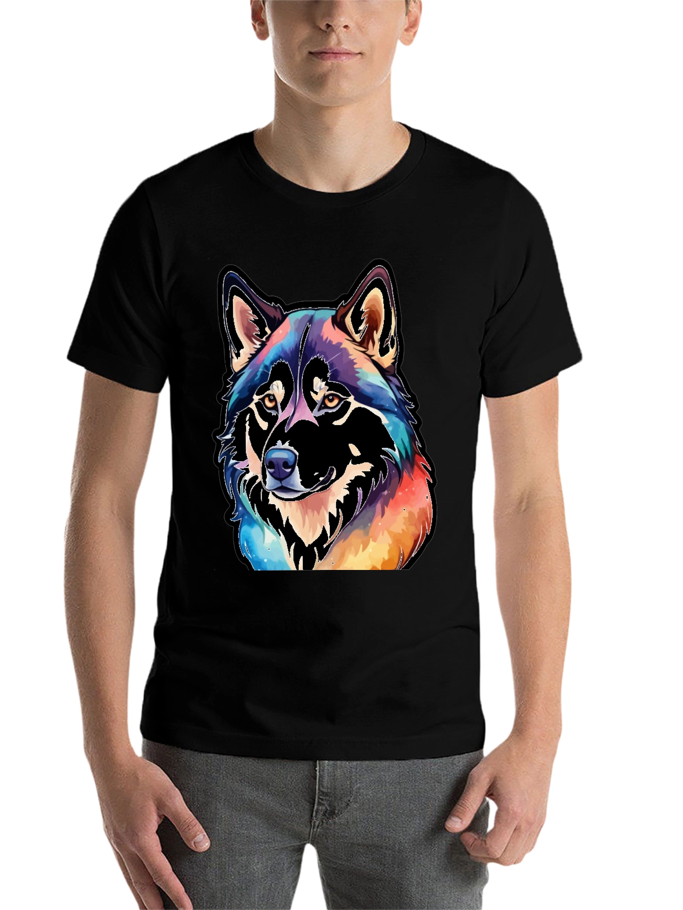 Black Watercolor Wolf Graphic Tee - Black view 7