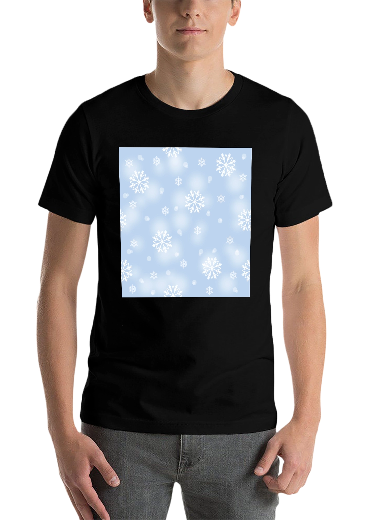 Black Winter Snowflake Pattern T-Shirt view 7
