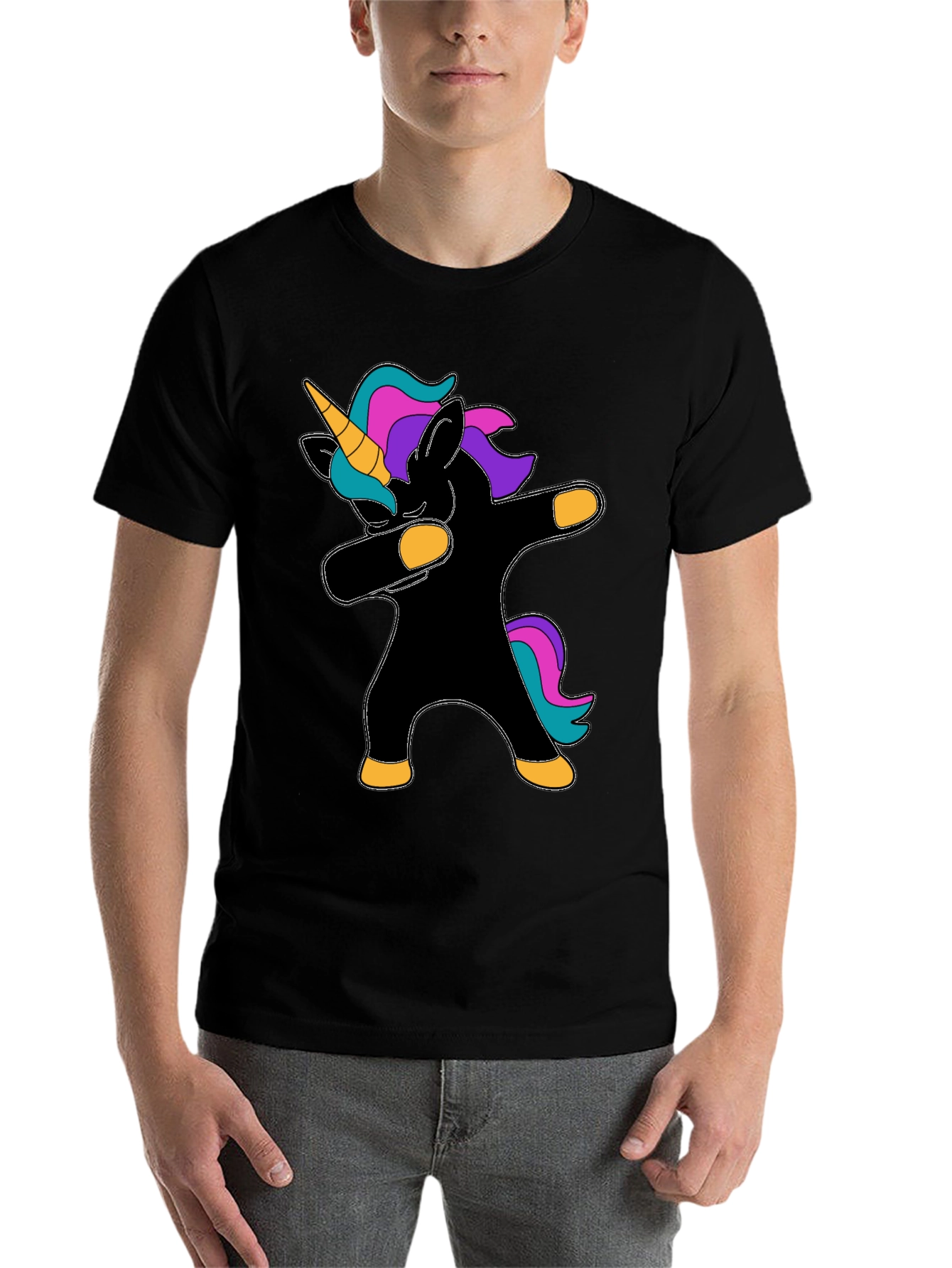 Dabbing Unicorn Graphic Tee - Black Cotton T-Shirt - 7