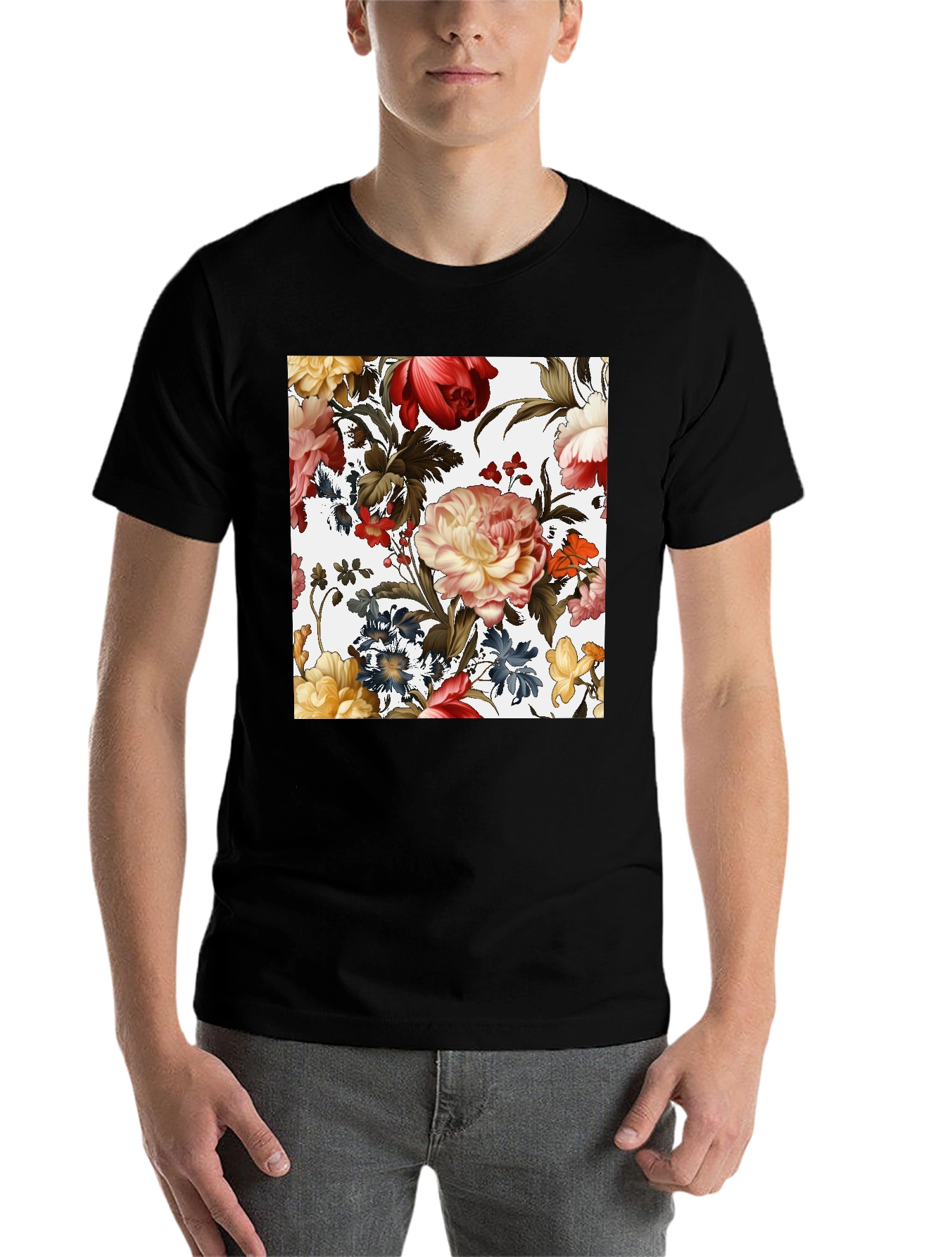 Black Floral Print Black T-Shirt view 7