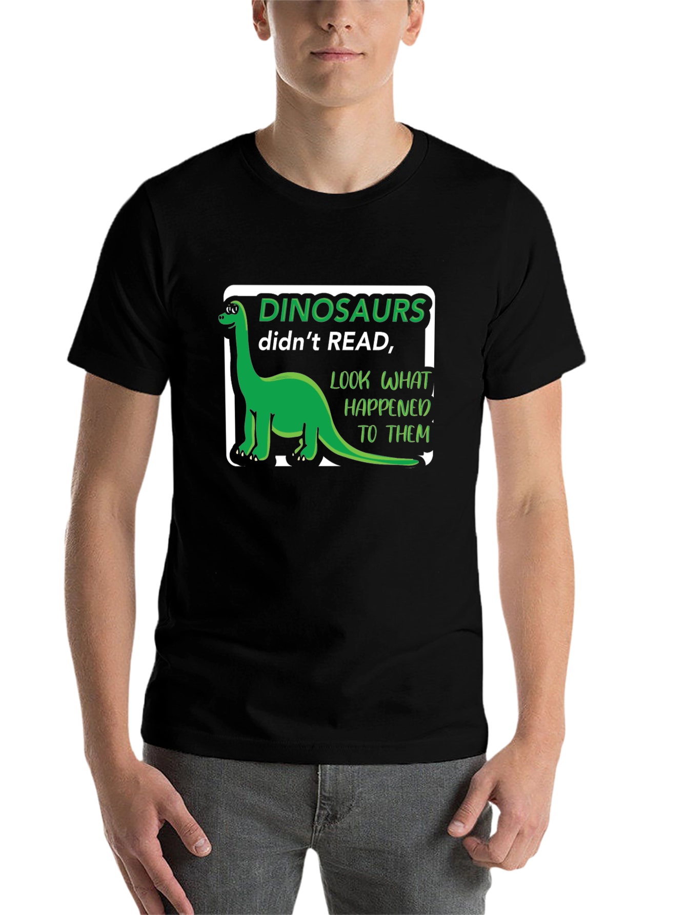 Black Dinosaurs Didn't Read T-Shirt Funny Pun Tee view 7
