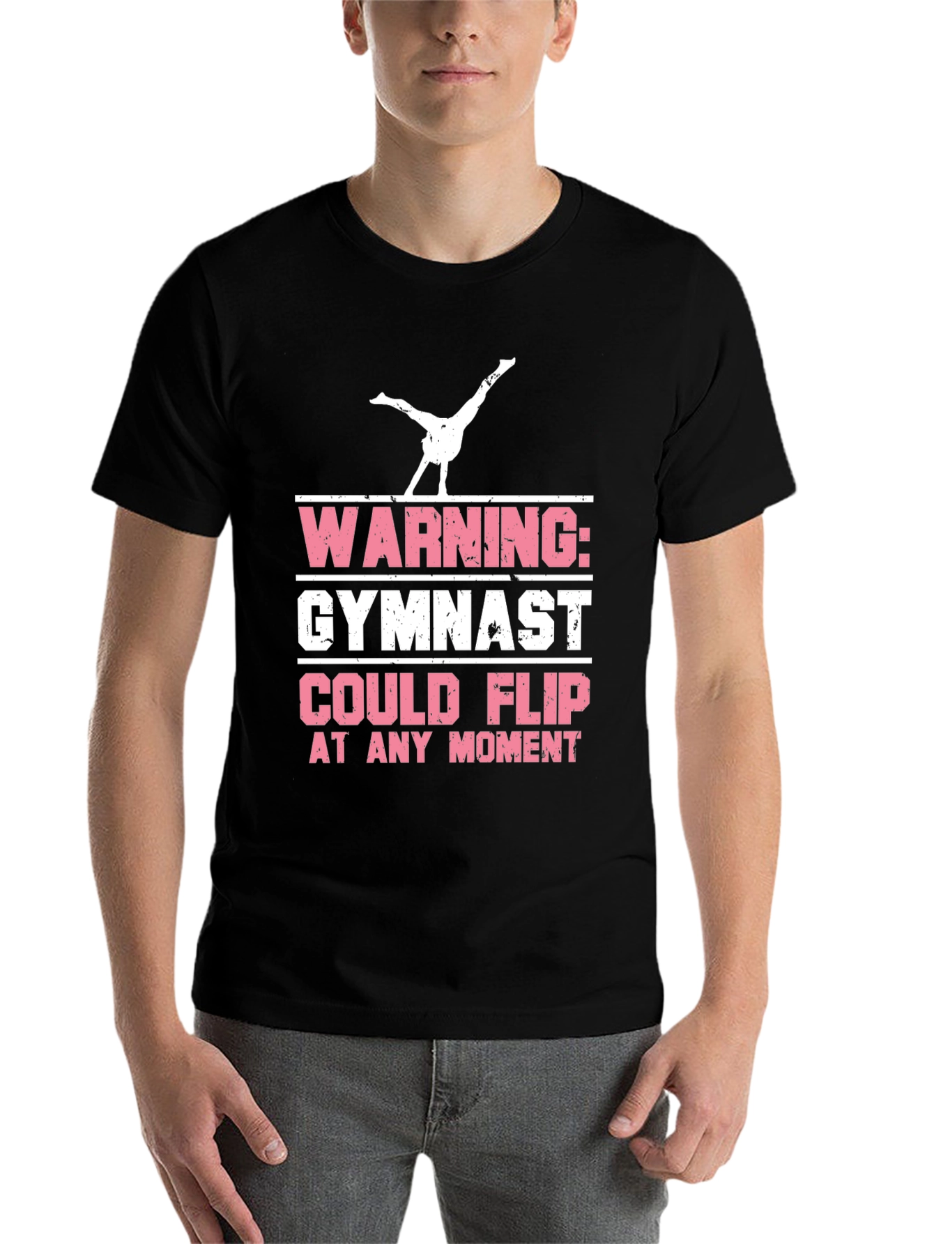 Black Warning Gymnast Flip T-Shirt view 7