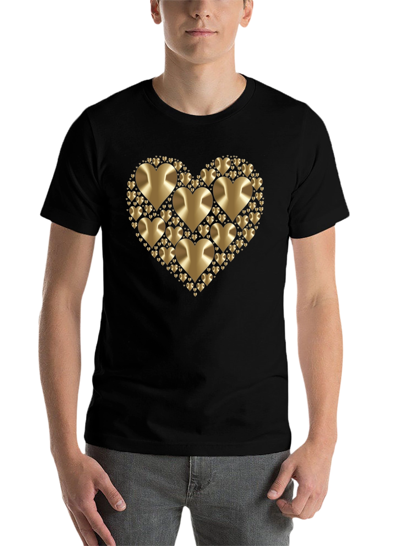Black Golden Heart Graphic Black T-Shirt view 7