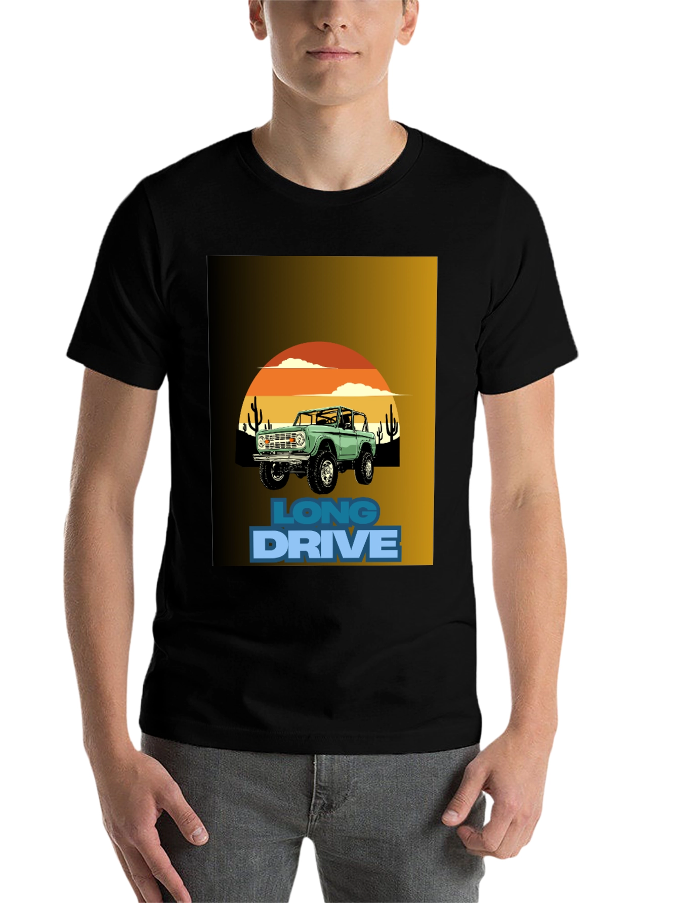 Black Long Drive Graphic Tee - Desert Bronco Design view 7