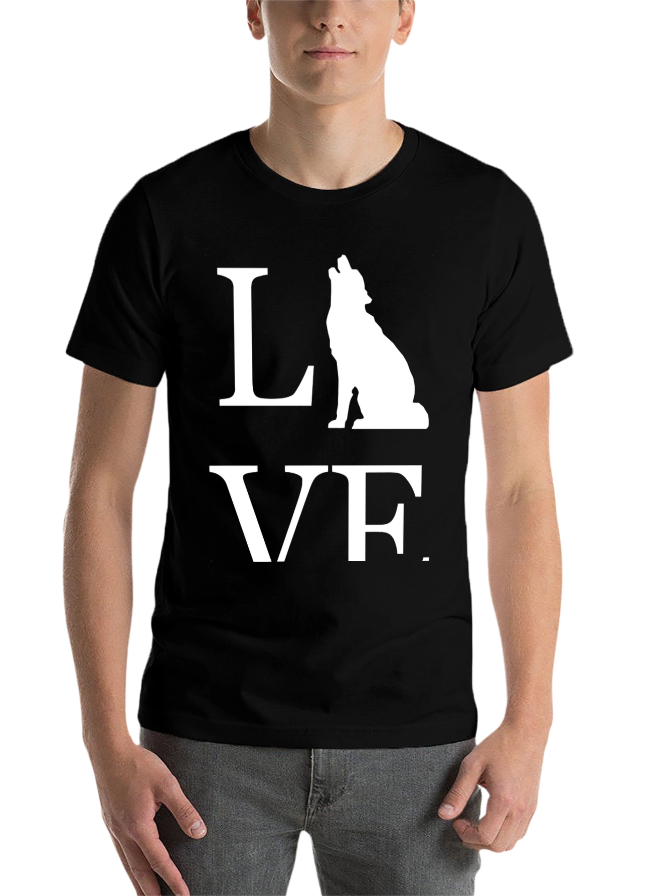 Black Wolf LOVE Graphic Tee - Men's Black T-Shirt view 7