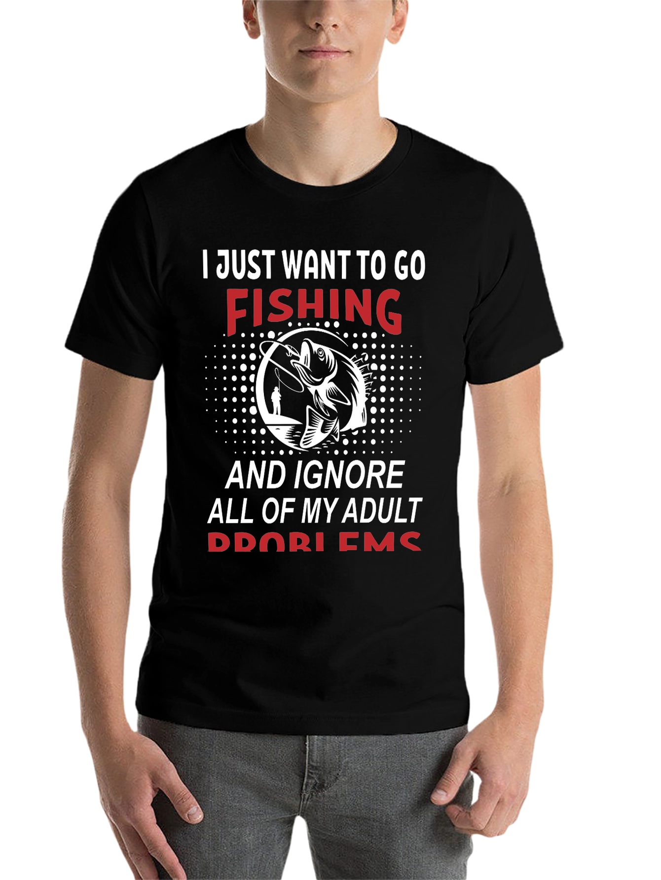 Black Fishing Graphic Tee - Adult Problems T-Shirt view 7