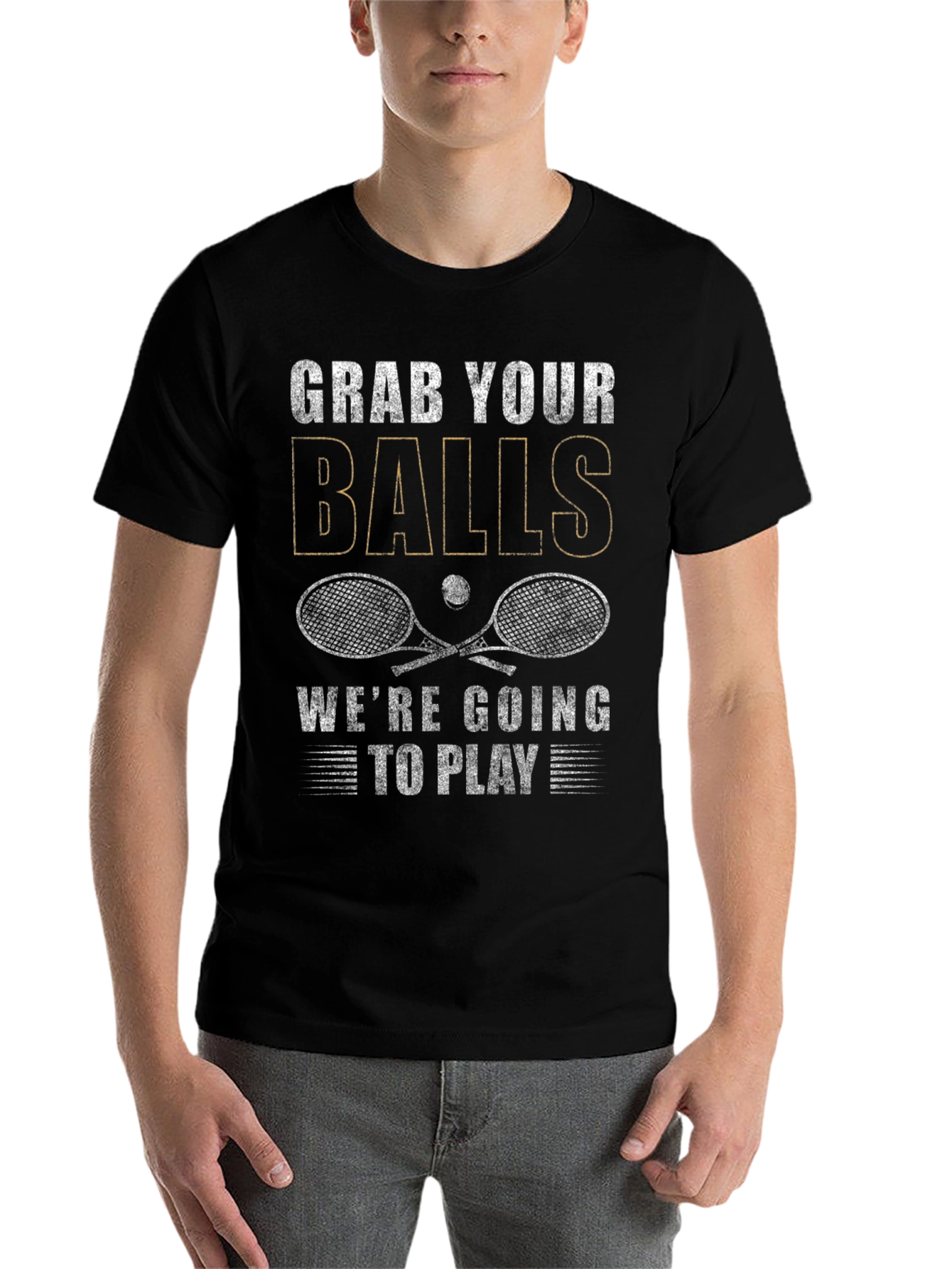 Black Grab Your Balls T-Shirt - Tennis Graphic Tee view 7