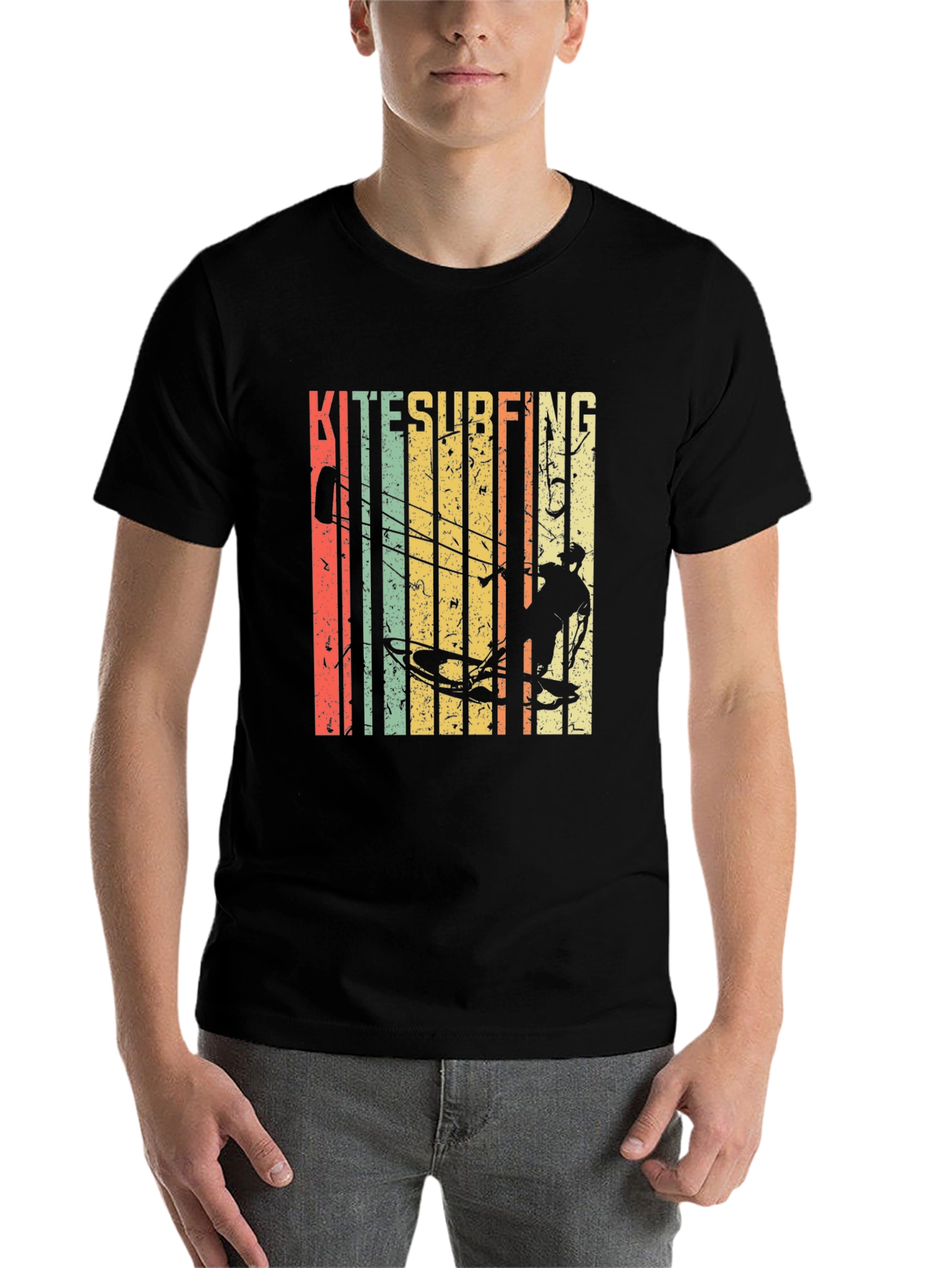 Black Kitesurfing Graphic Tee - Retro Style Surf Shirt view 7