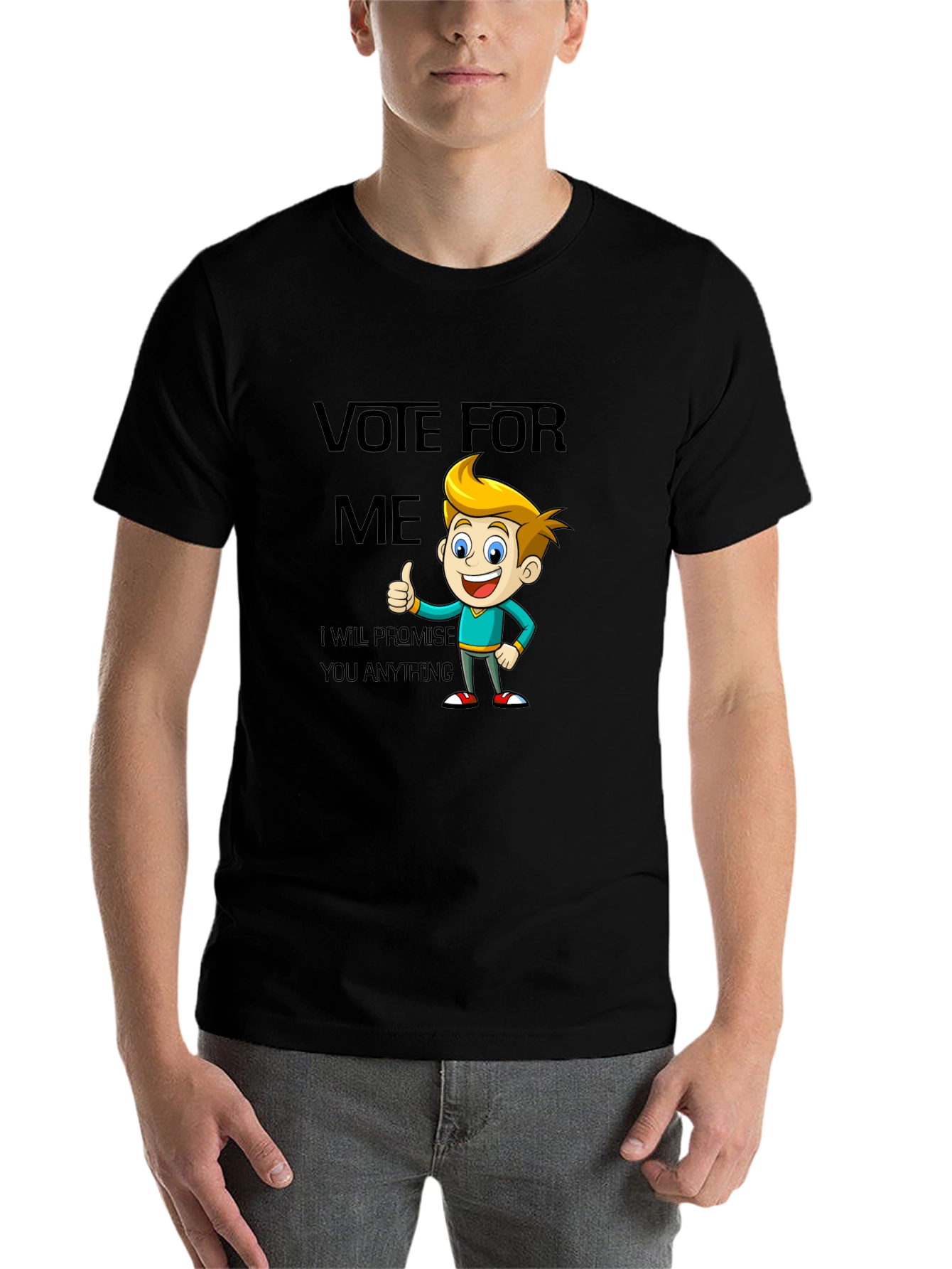 Black Vote For Me Funny Cartoon T-Shirt view 7