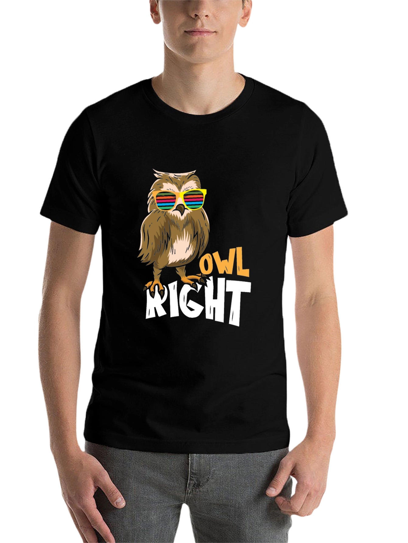Black Cool Owl Right T-Shirt view 7
