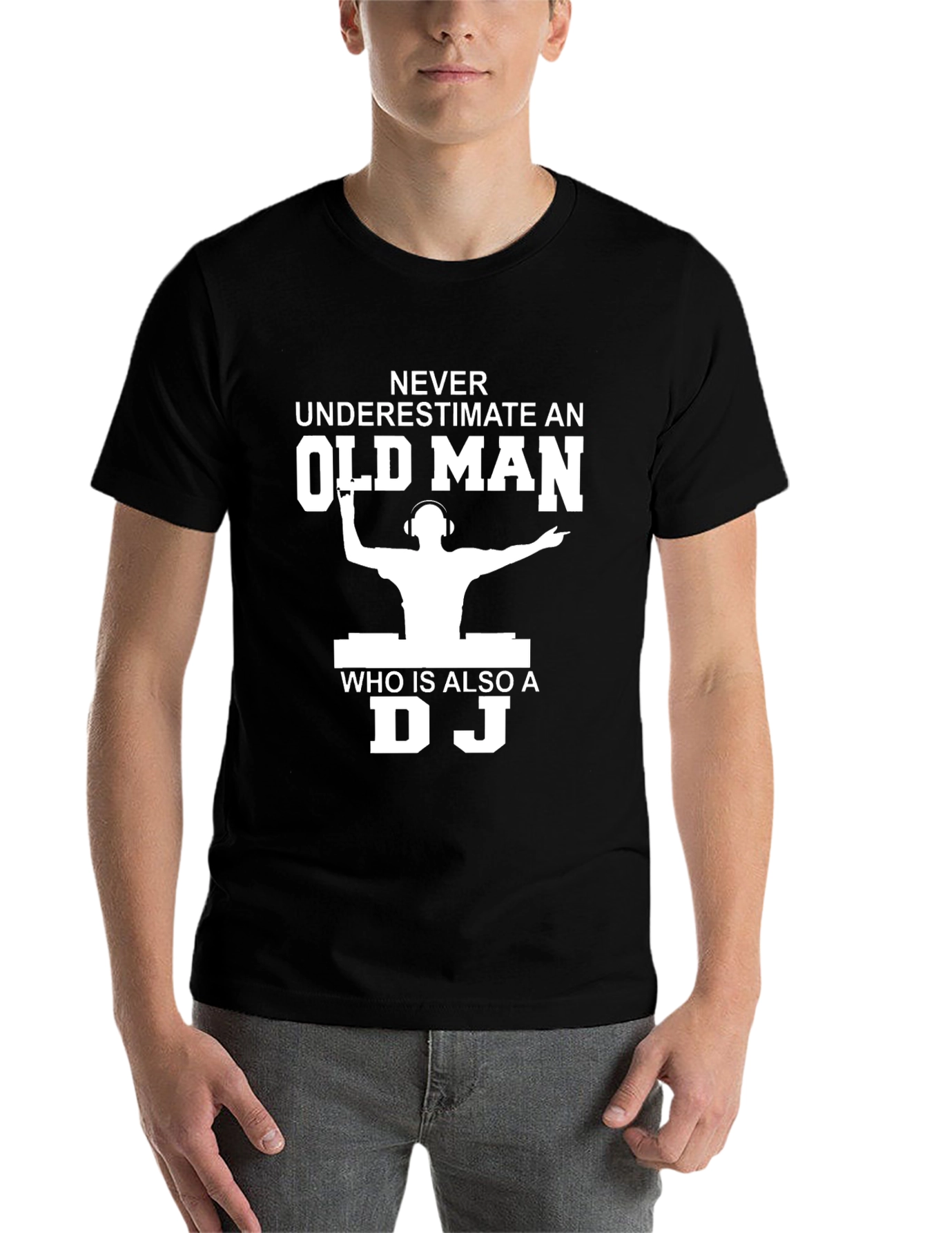 Black Never Underestimate Old Man DJ Black Graphic T-Shirt view 7