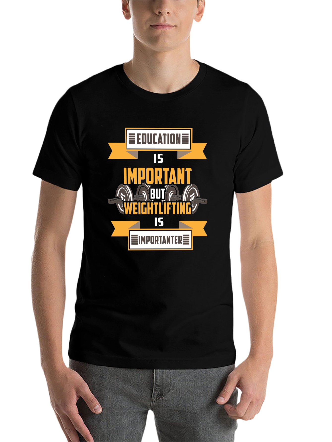 Black Education vs. Weightlifting Graphic T-Shirt view 7