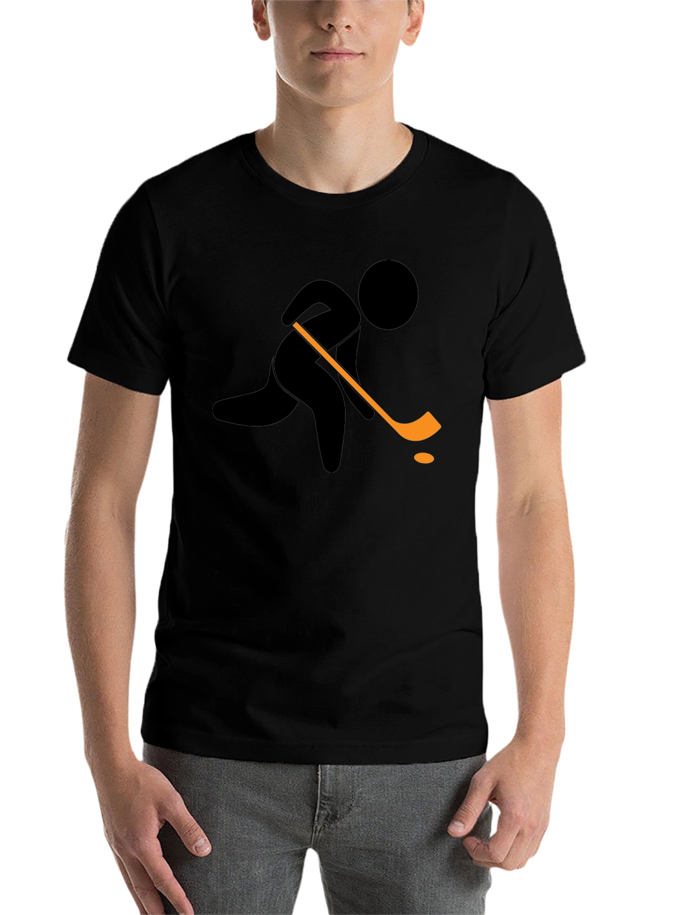 Black Hockey Player Graphic T-Shirt - Black Cotton Tee view 7