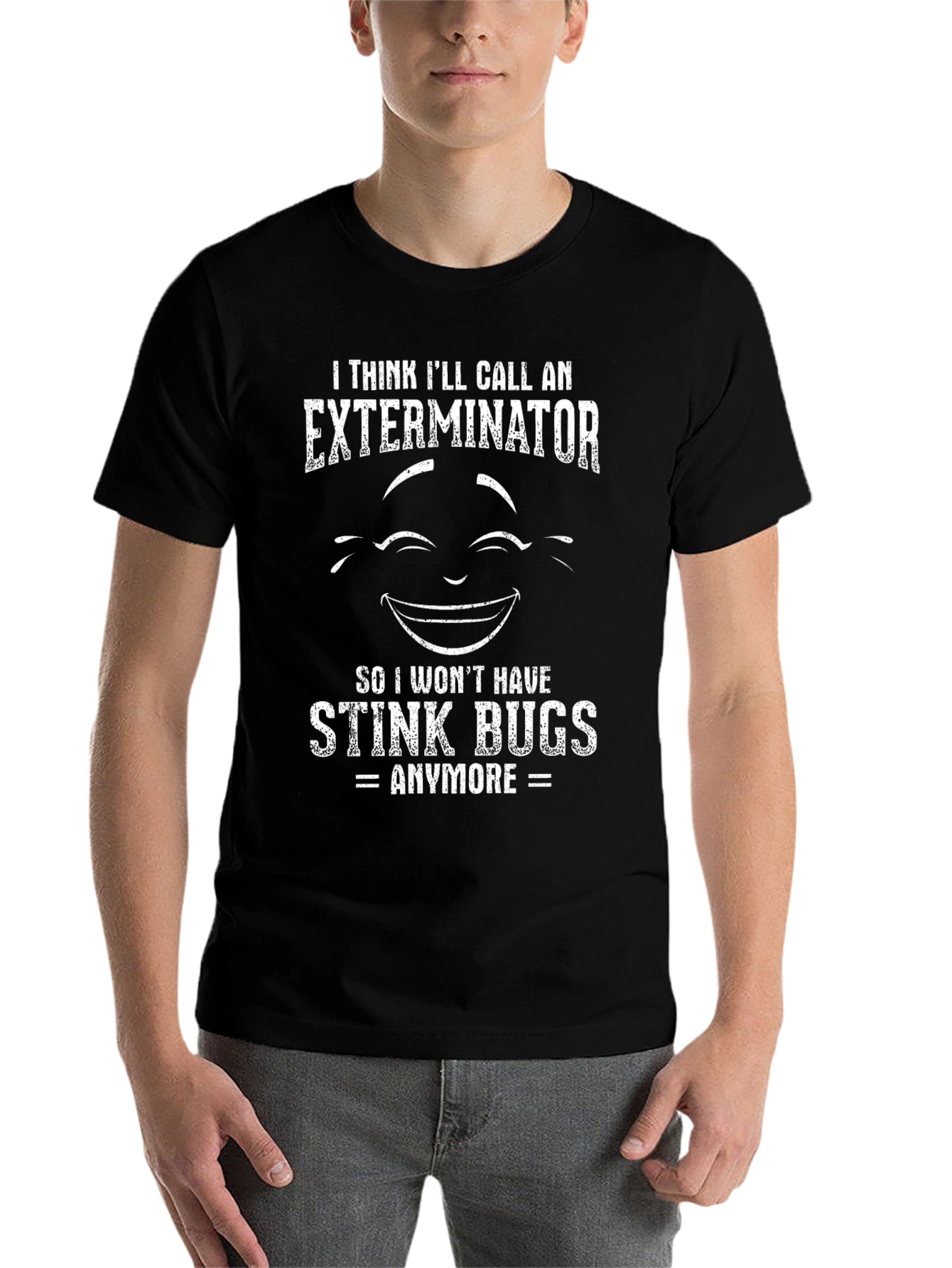 Black Funny Stink Bugs Exterminator T-Shirt view 7