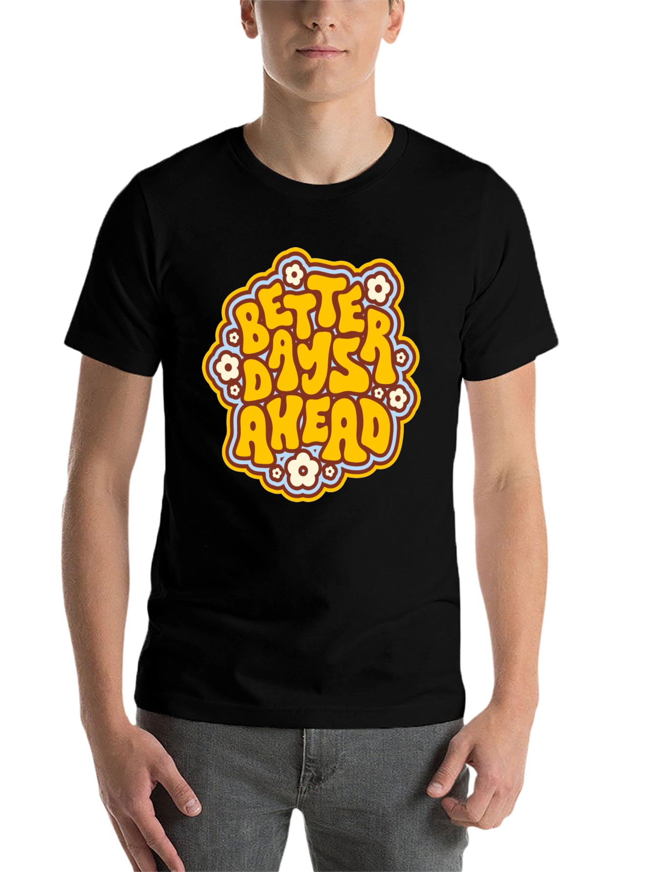 Black Better Days Ahead Retro Graphic T-Shirt view 7