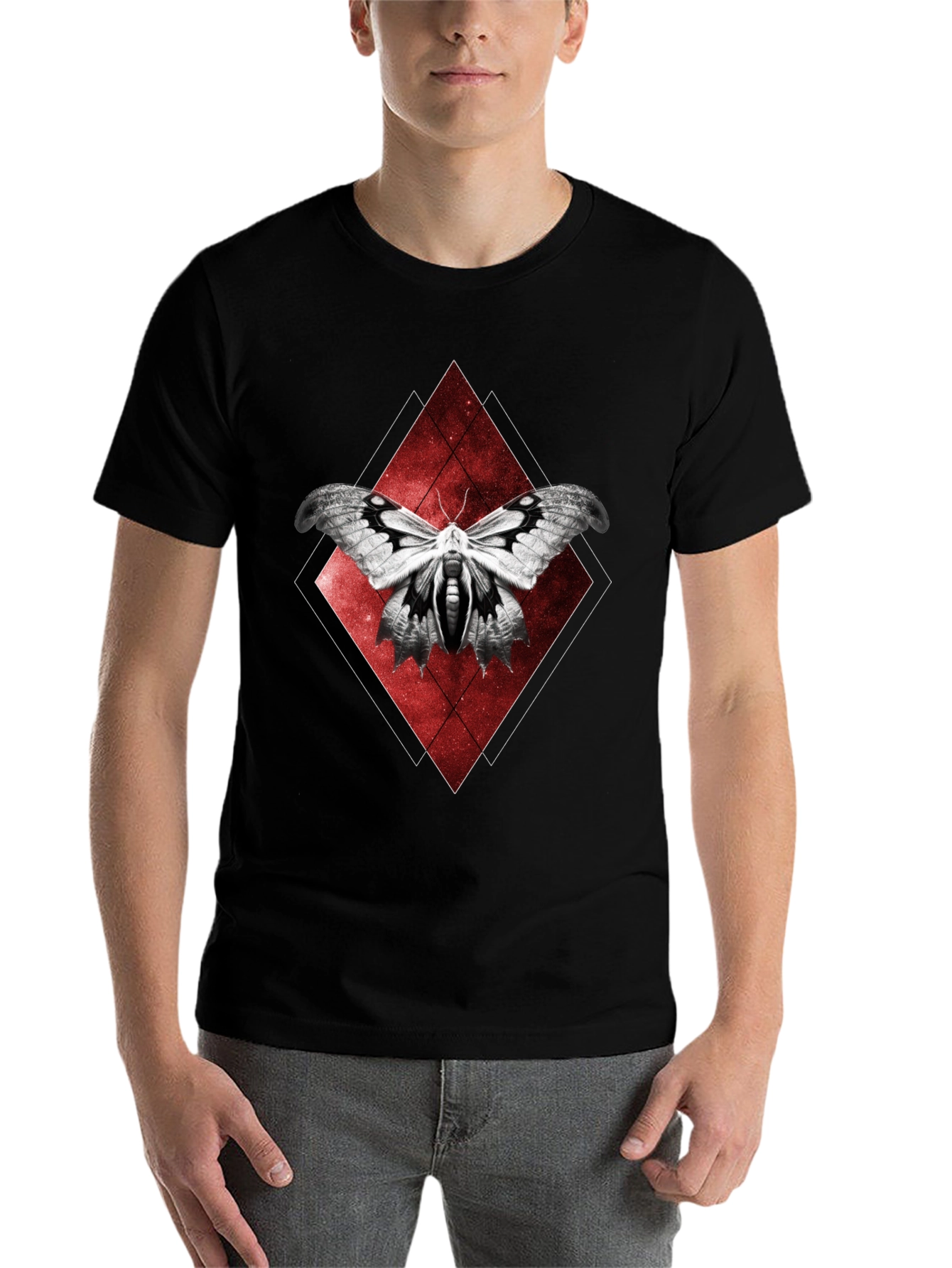 Black Moth Graphic Tee - Black Cotton Diamond Design view 7