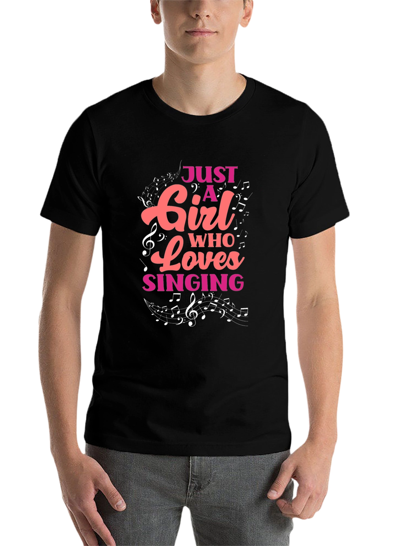 Black Just A Girl Who Loves Singing T-Shirt view 7