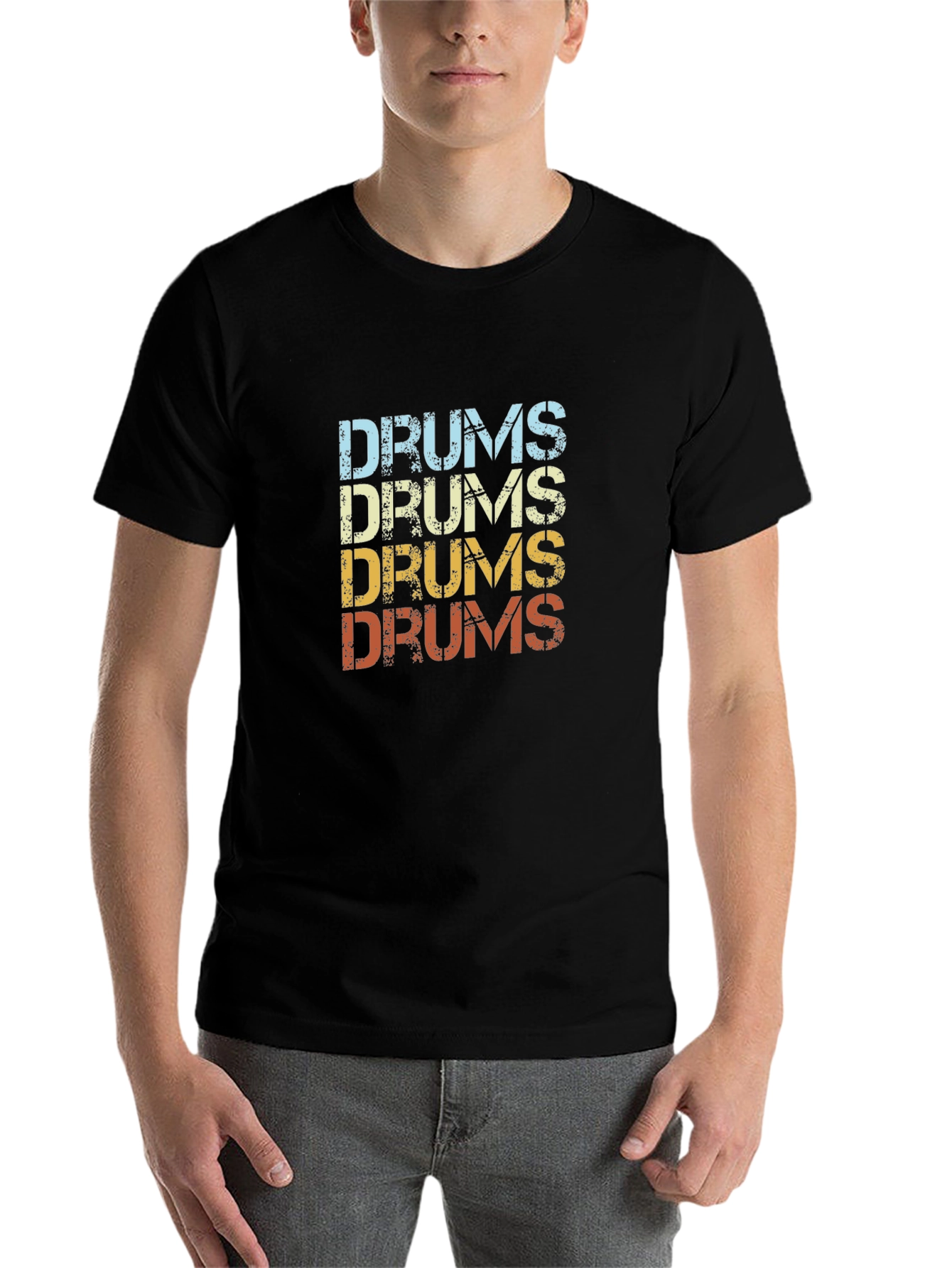Black Retro Drums Graphic Tee - Black Cotton T-Shirt view 7