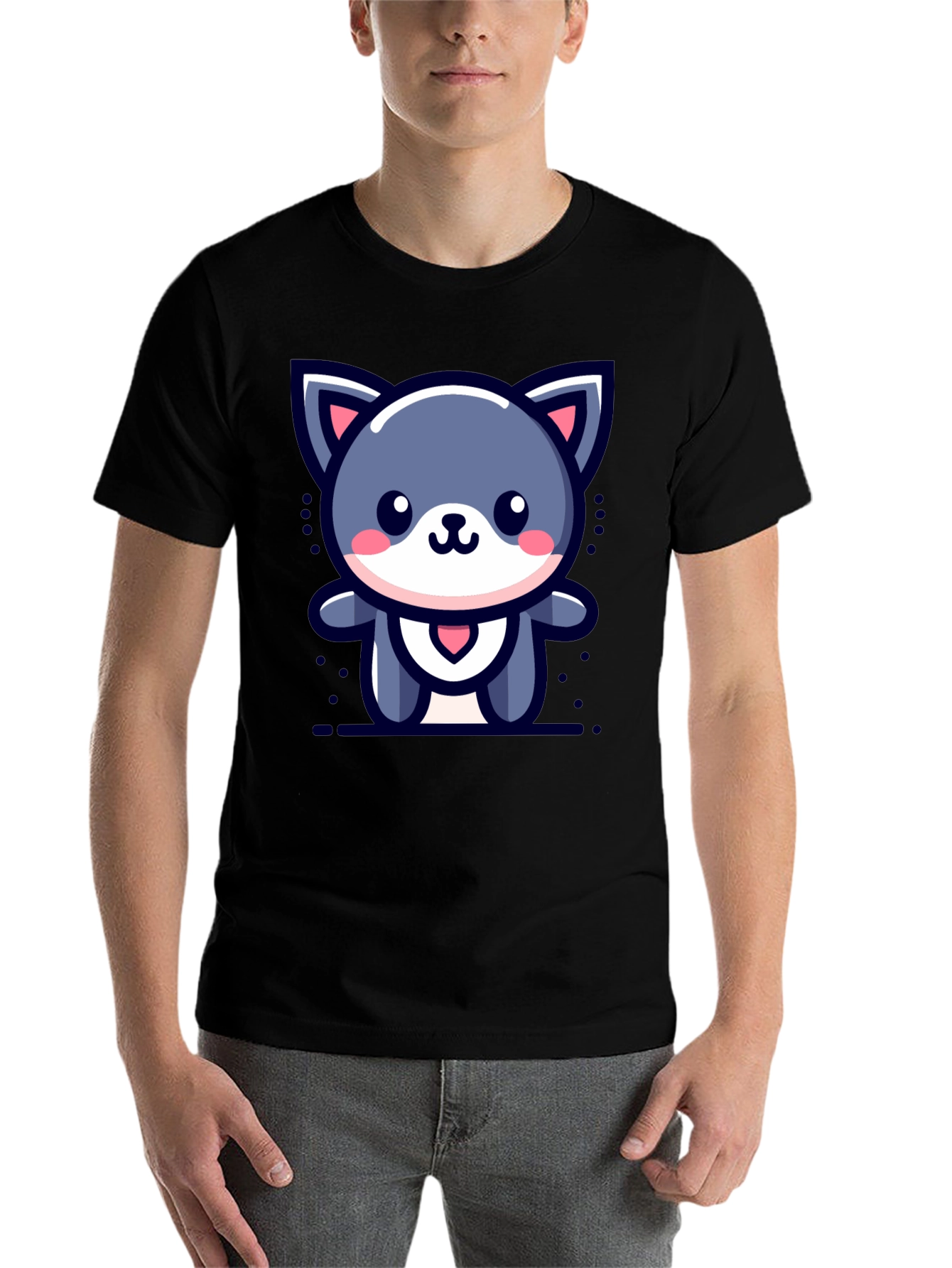 Black Cute Cartoon Cat Graphic T-Shirt view 7