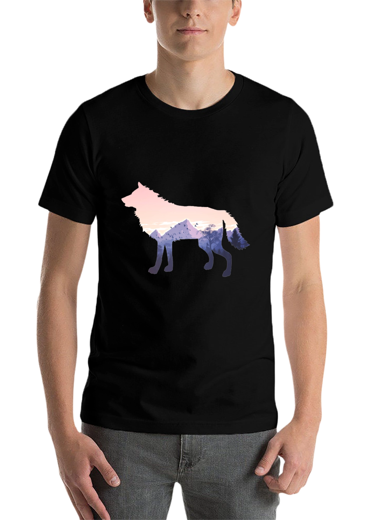 Black Wolf Silhouette Graphic Black T-Shirt view 7