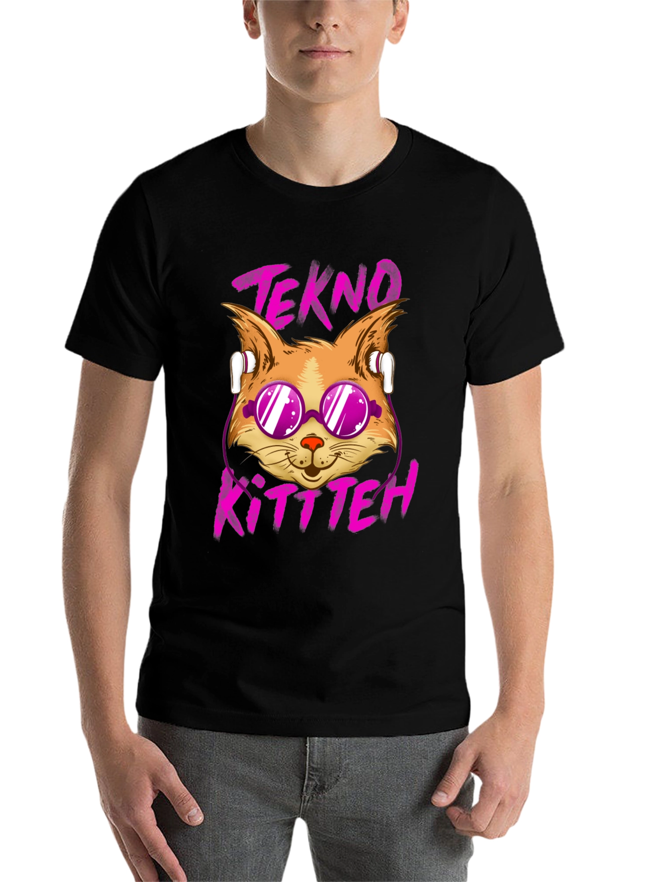 Black Tekno Kitten Graphic Tee - Cool Cat Design view 7