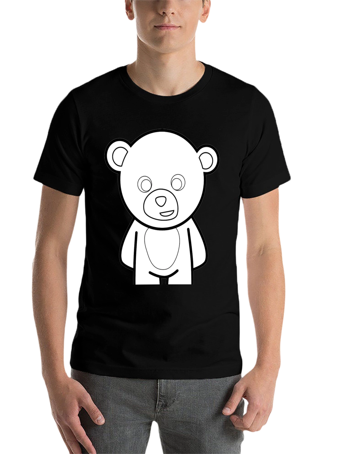 Black Cute Teddy Bear Graphic Black T-Shirt view 7