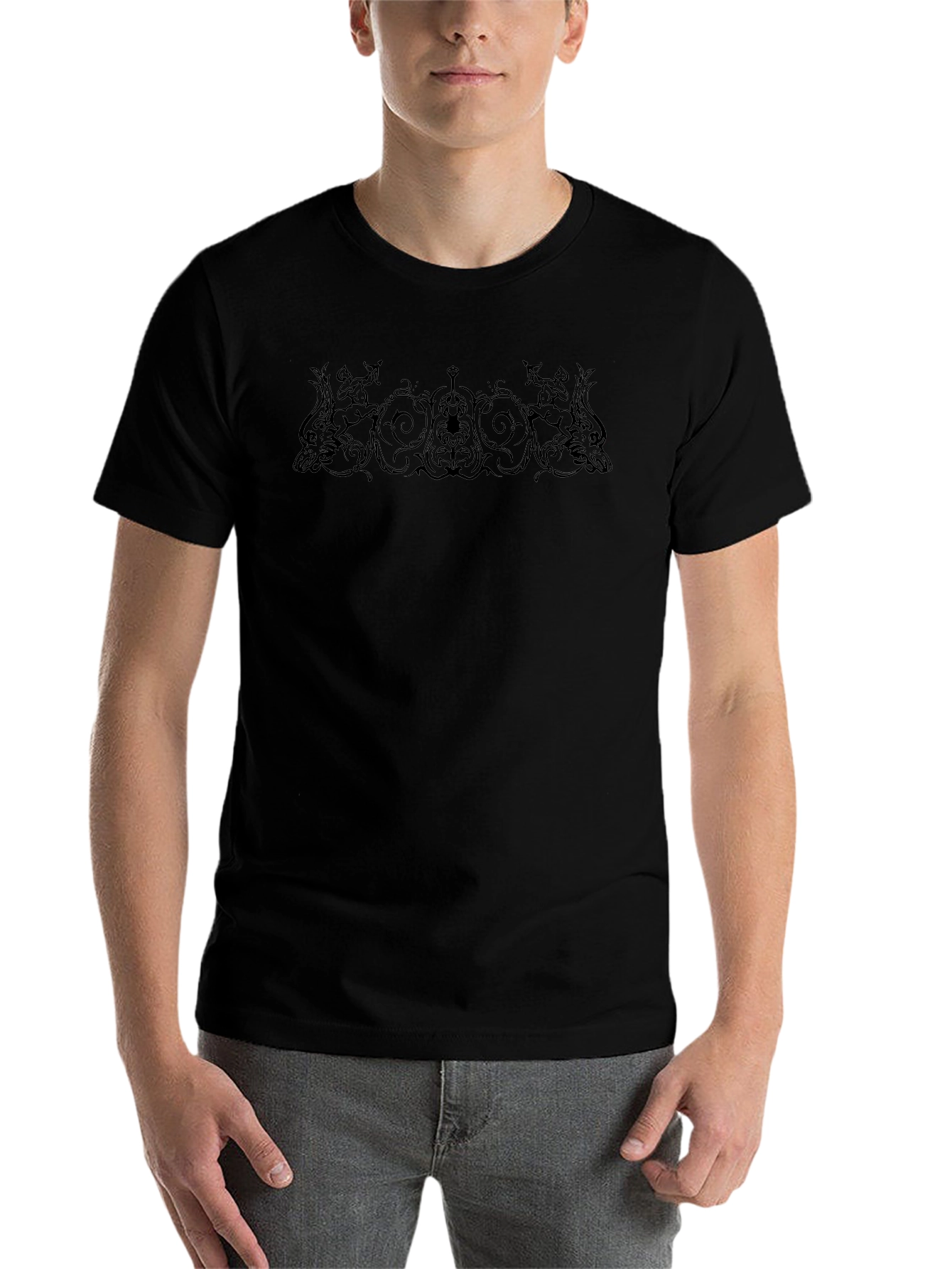 Ornate Graphic Print Black T-Shirt - 7