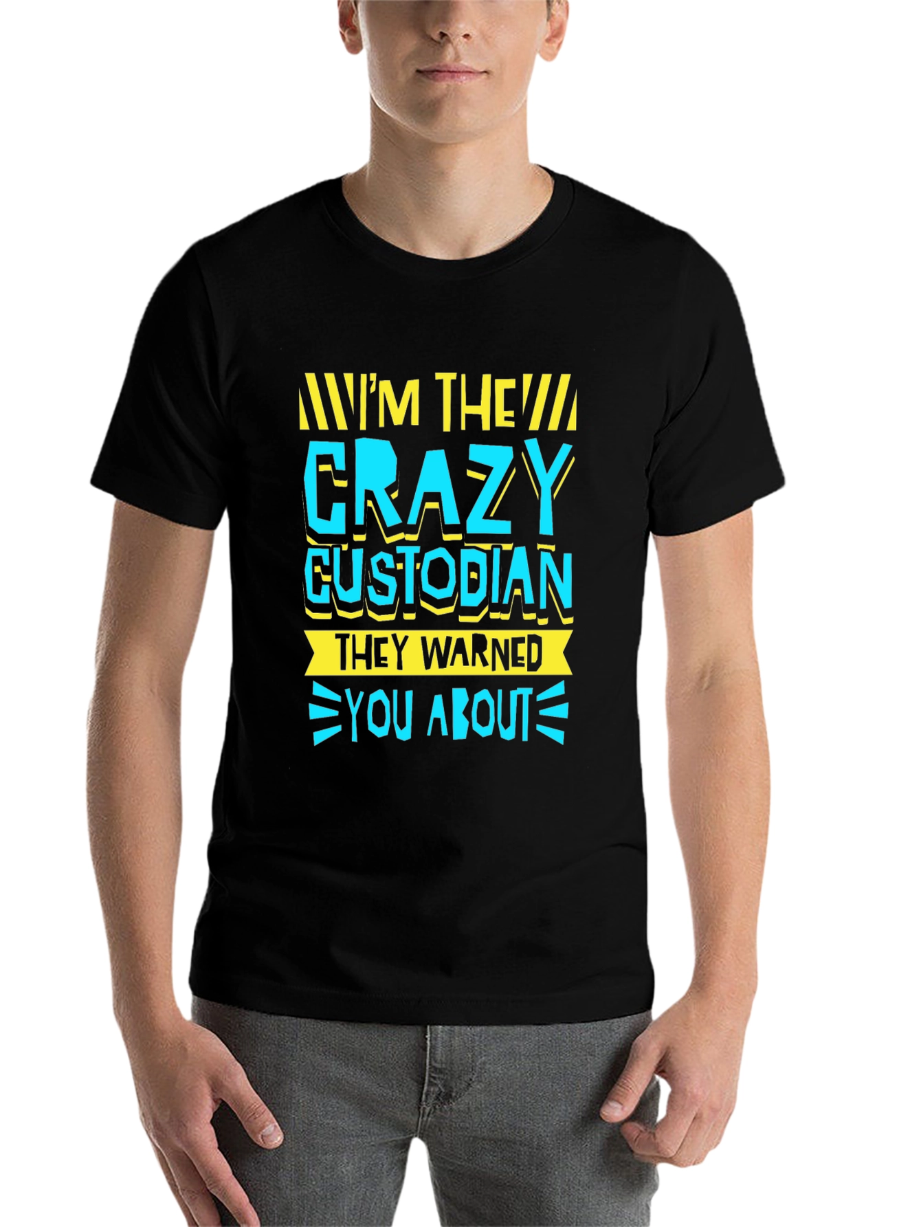 Black Crazy Custodian T-Shirt - Funny Novelty Tee view 7