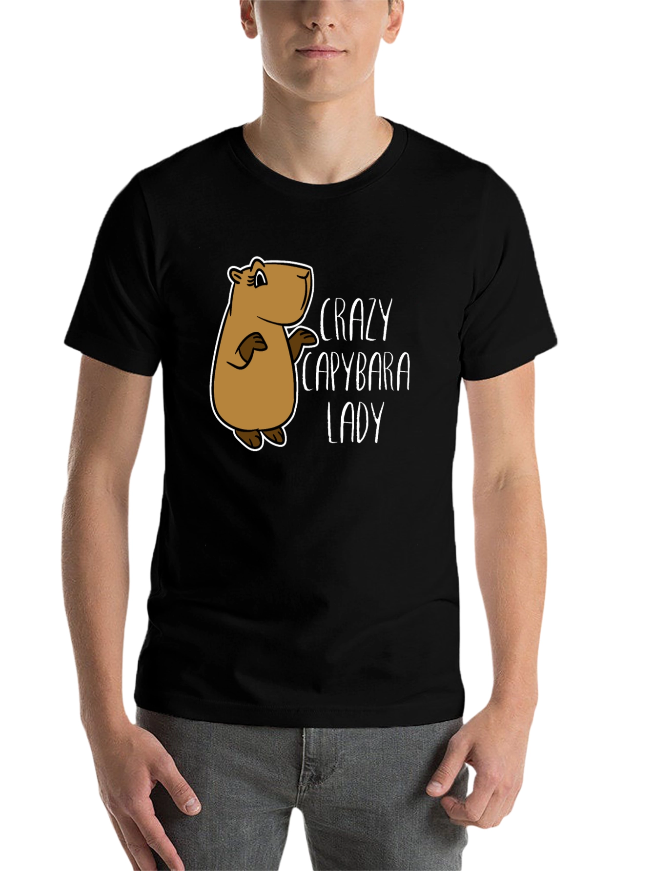 Black Crazy Capybara Lady T-Shirt - Fun Animal Lover Tee view 7