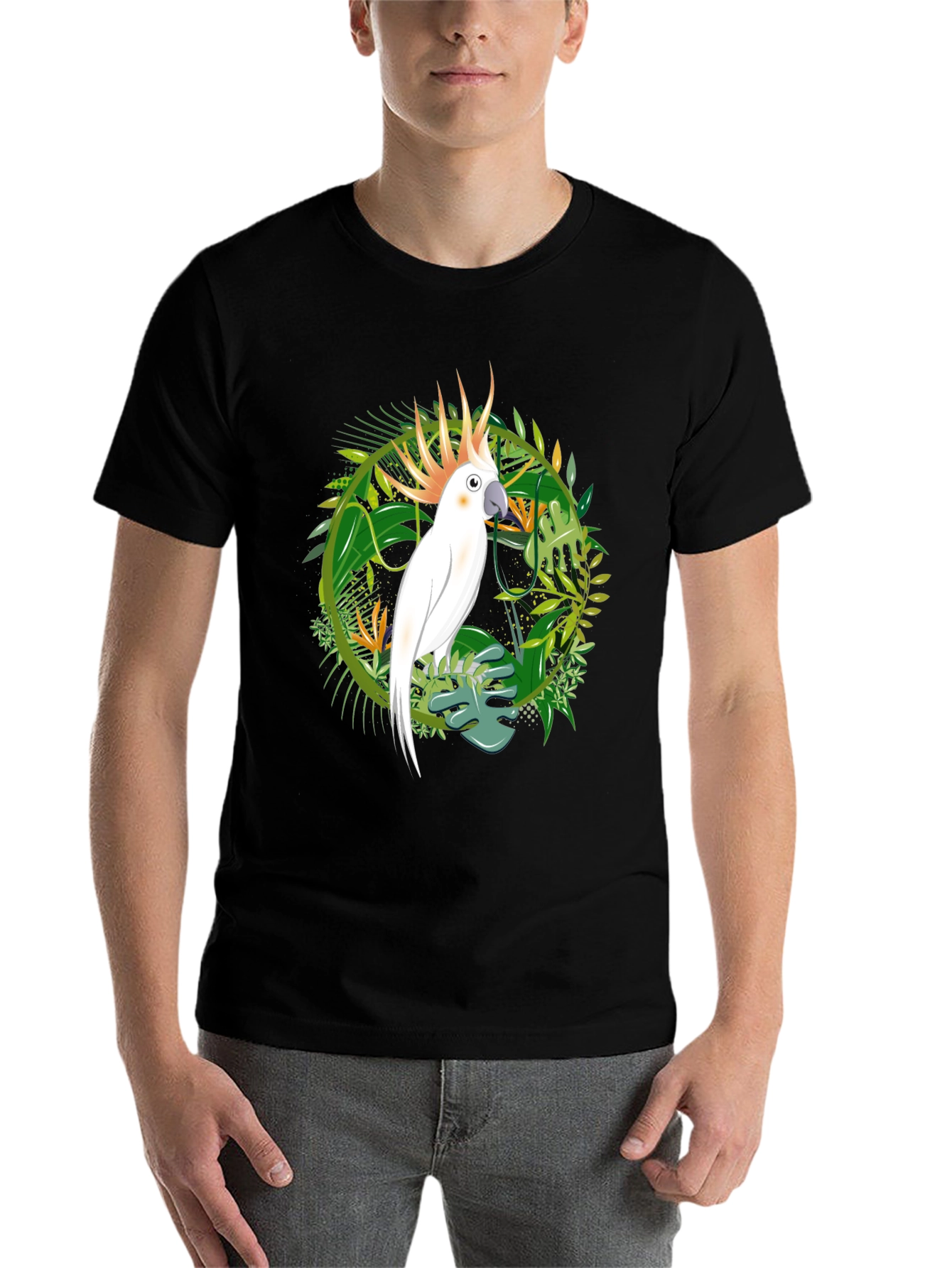 Tropical Cockatoo Graphic Tee - Men's Black T-Shirt - 7