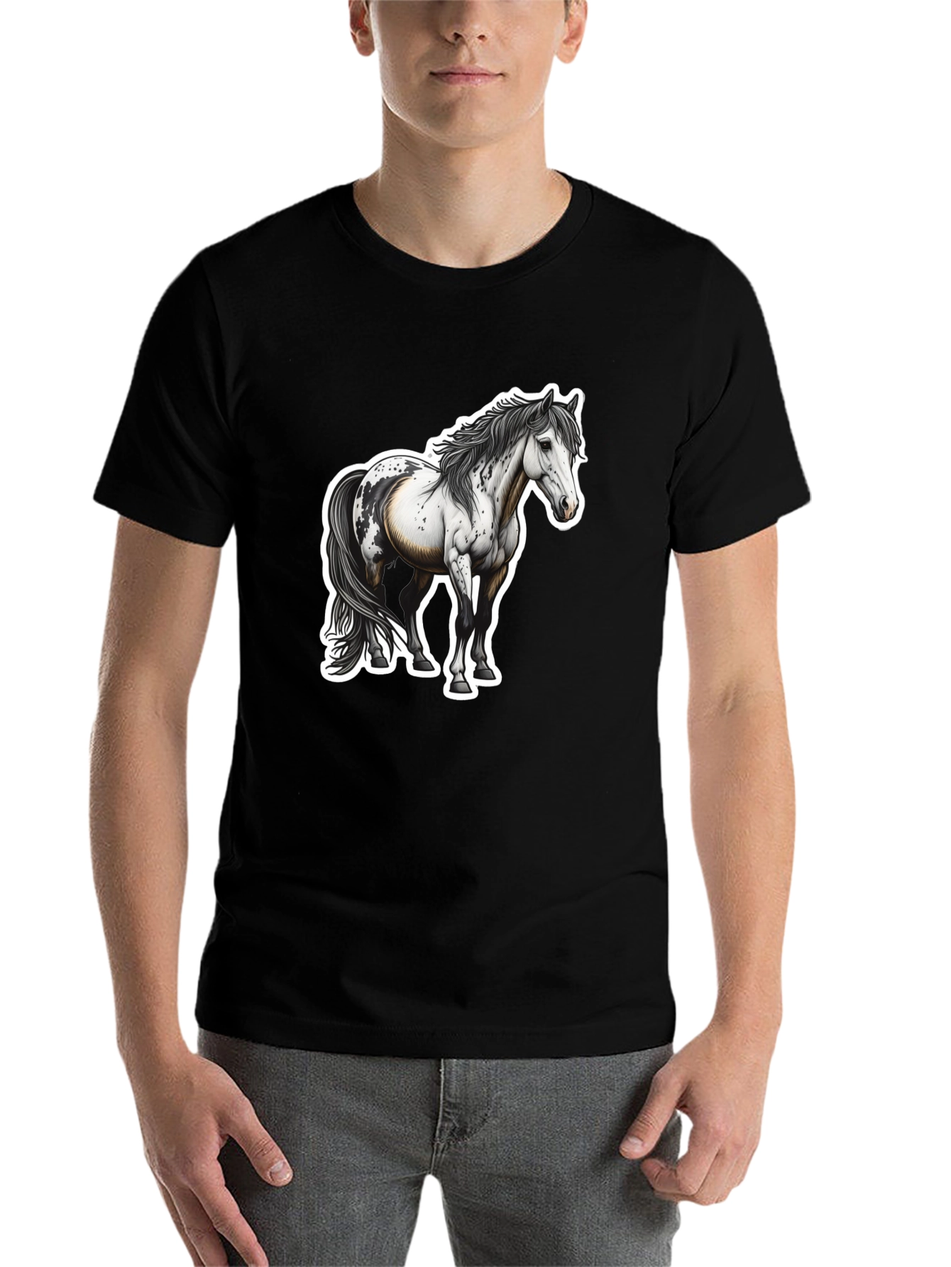 Horse Graphic Black Tee for Men - 7
