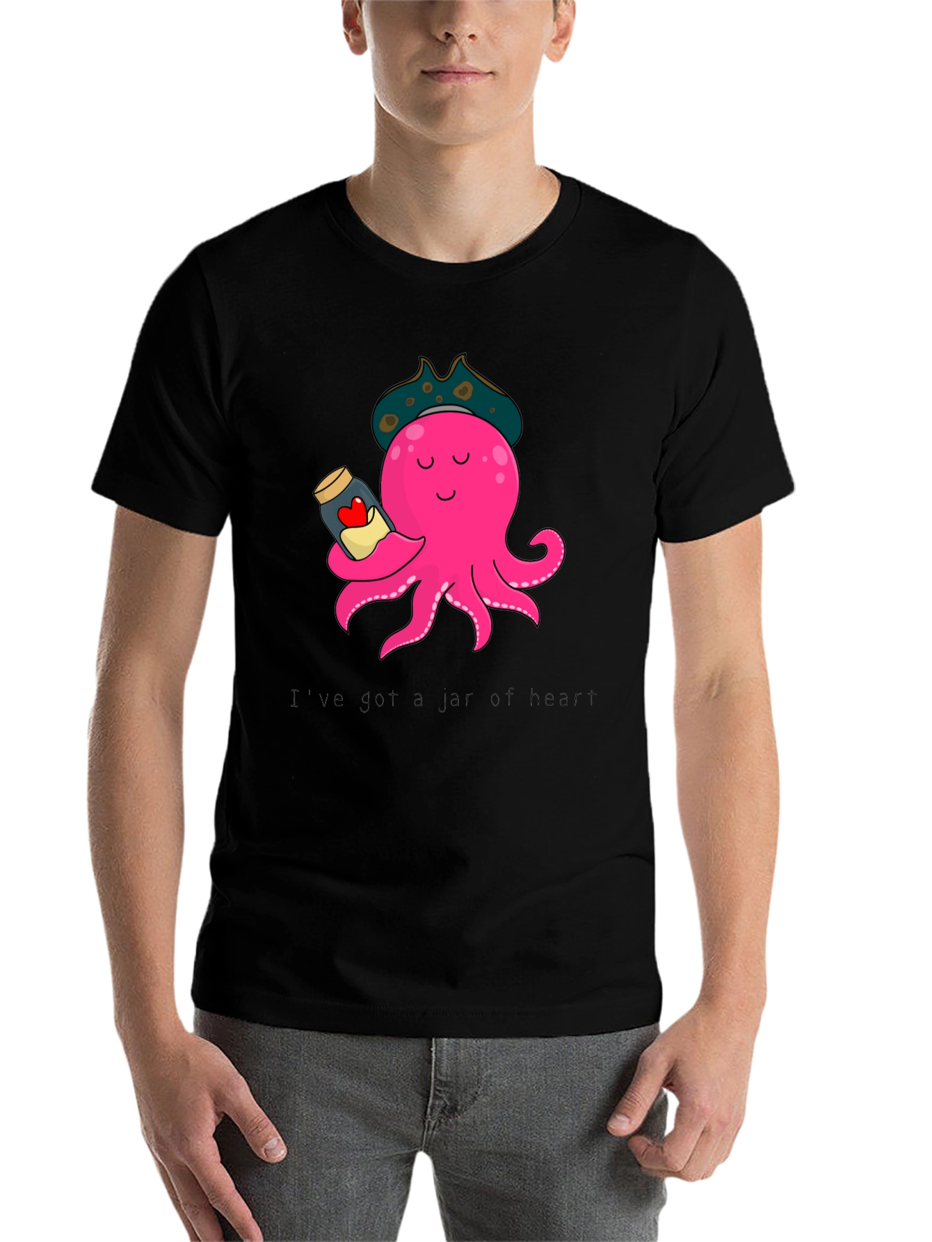 Black Pirate Octopus 'Jar of Hearts' T-Shirt view 7