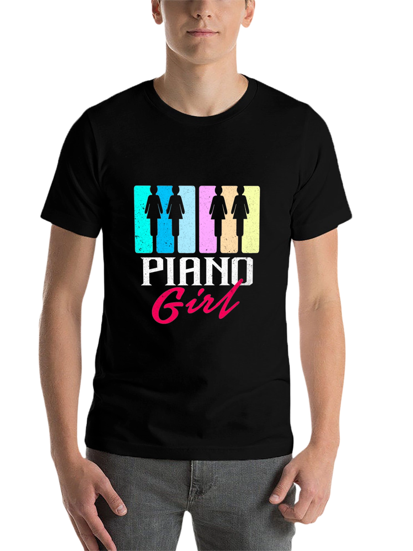 Black Piano Girl Graphic T-Shirt - Trendy Music Lover Tee view 7
