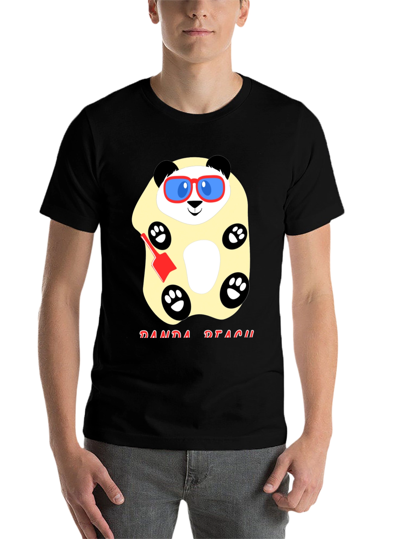 Black Cool Panda Beach T-Shirt - Black Cotton view 7