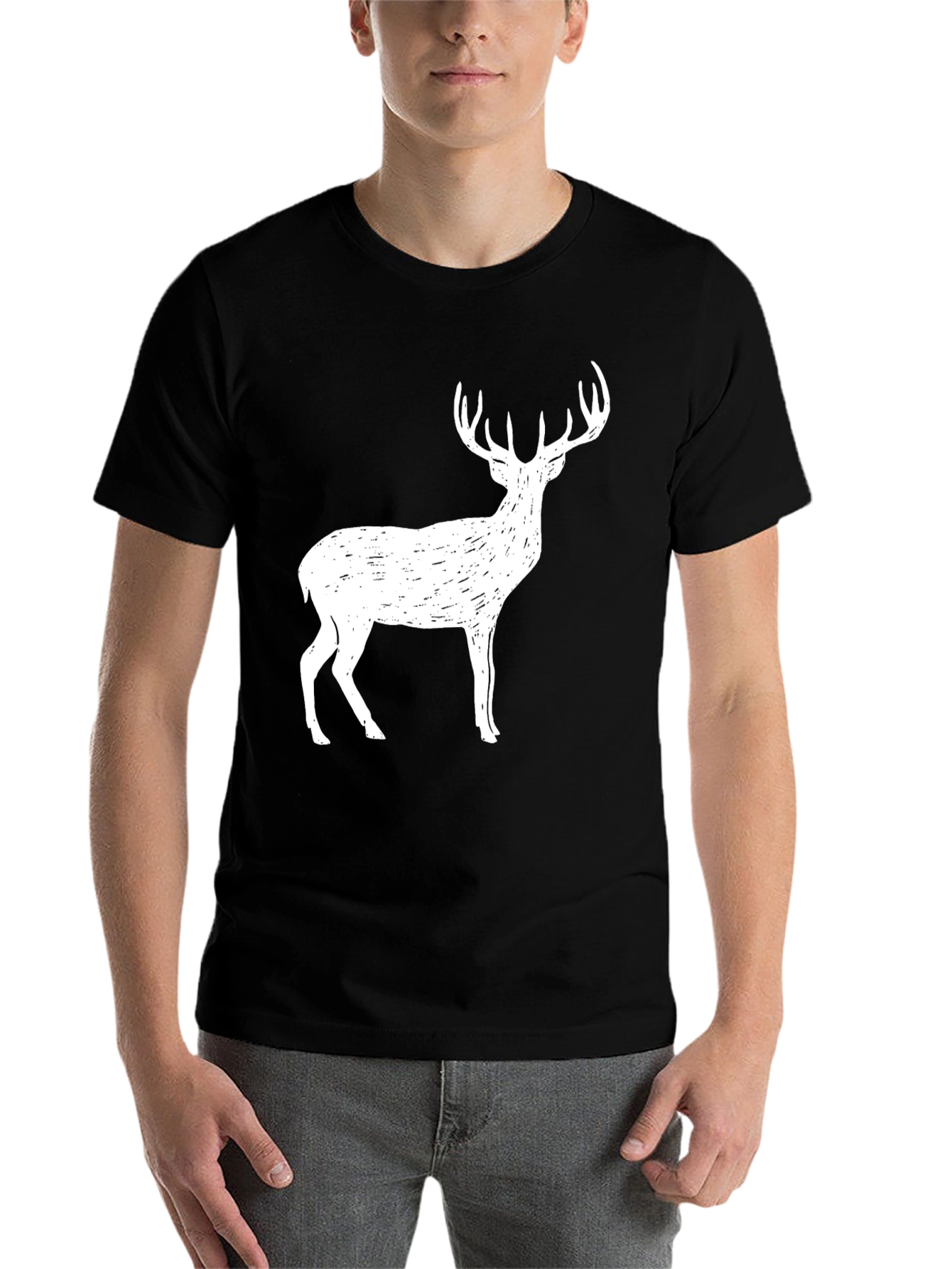 Black Men's Deer Graphic Tee - Black Casual Shirt view 7