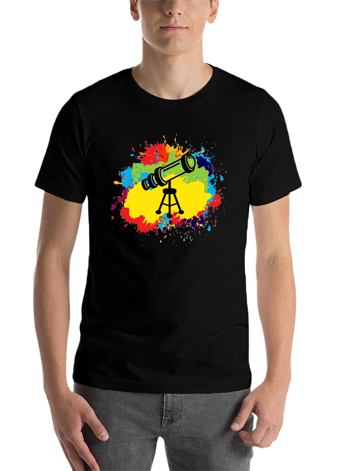 Black Telescope Splash Graphic T-Shirt - Astronomy Tee view 7