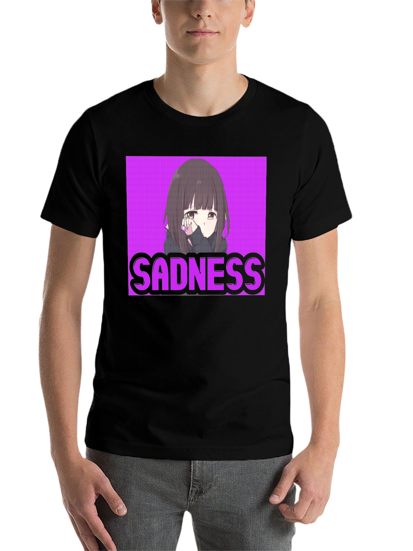 Black Sadness Anime Girl T-Shirt - Streetwear Graphic Tee view 7