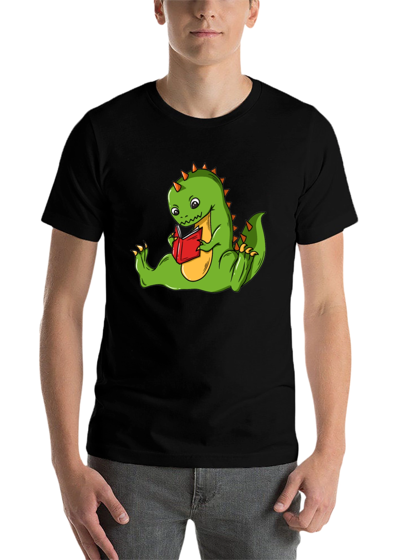 Black Dinosaur Reading Book T-Shirt - Fun Graphic Tee view 7