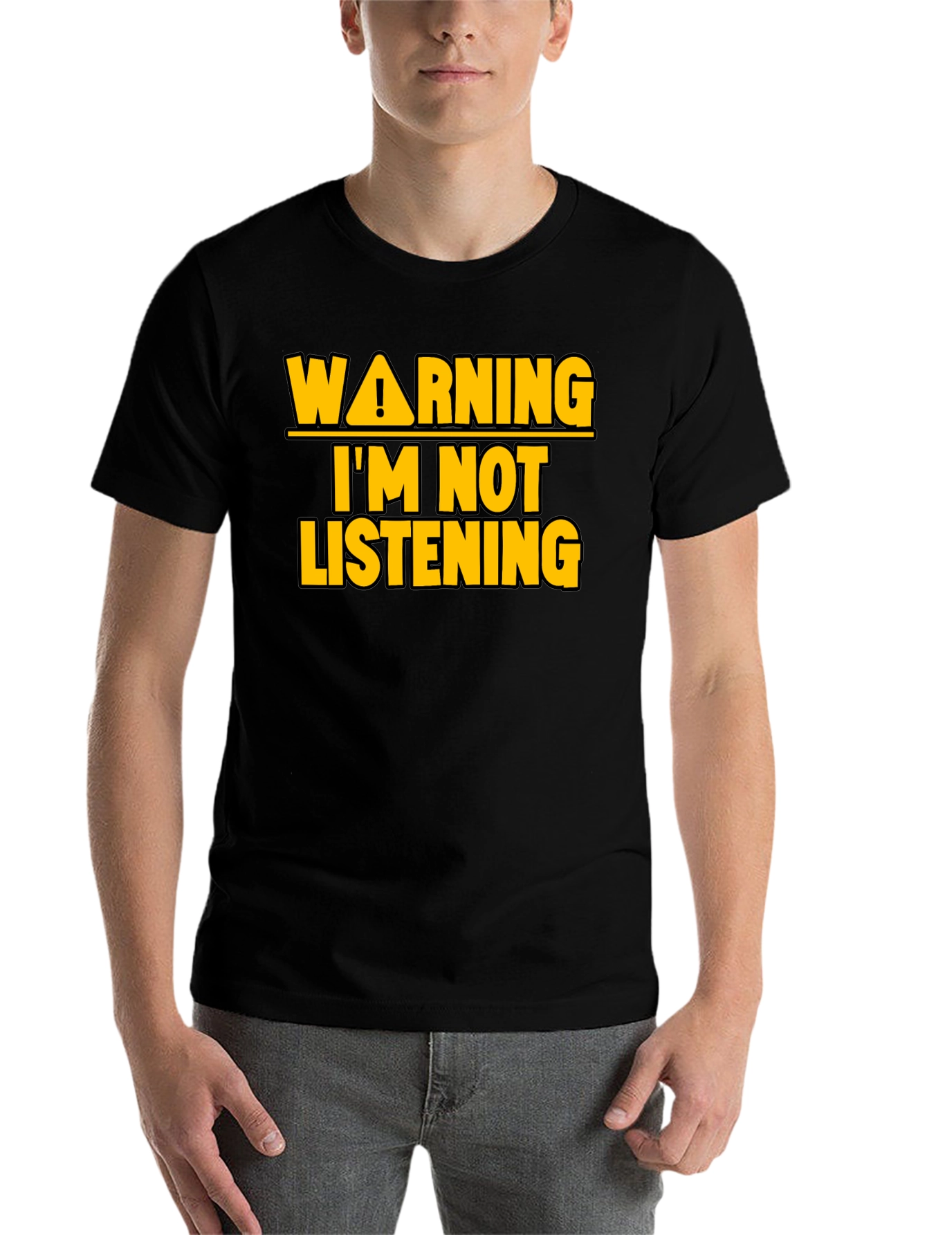 Black Warning I'm Not Listening T-Shirt view 7