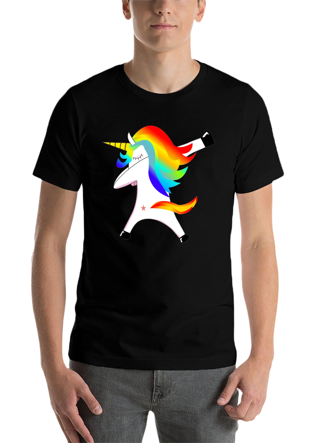 Black Dabbing Unicorn Graphic Tee - Black Cotton T-Shirt view 7