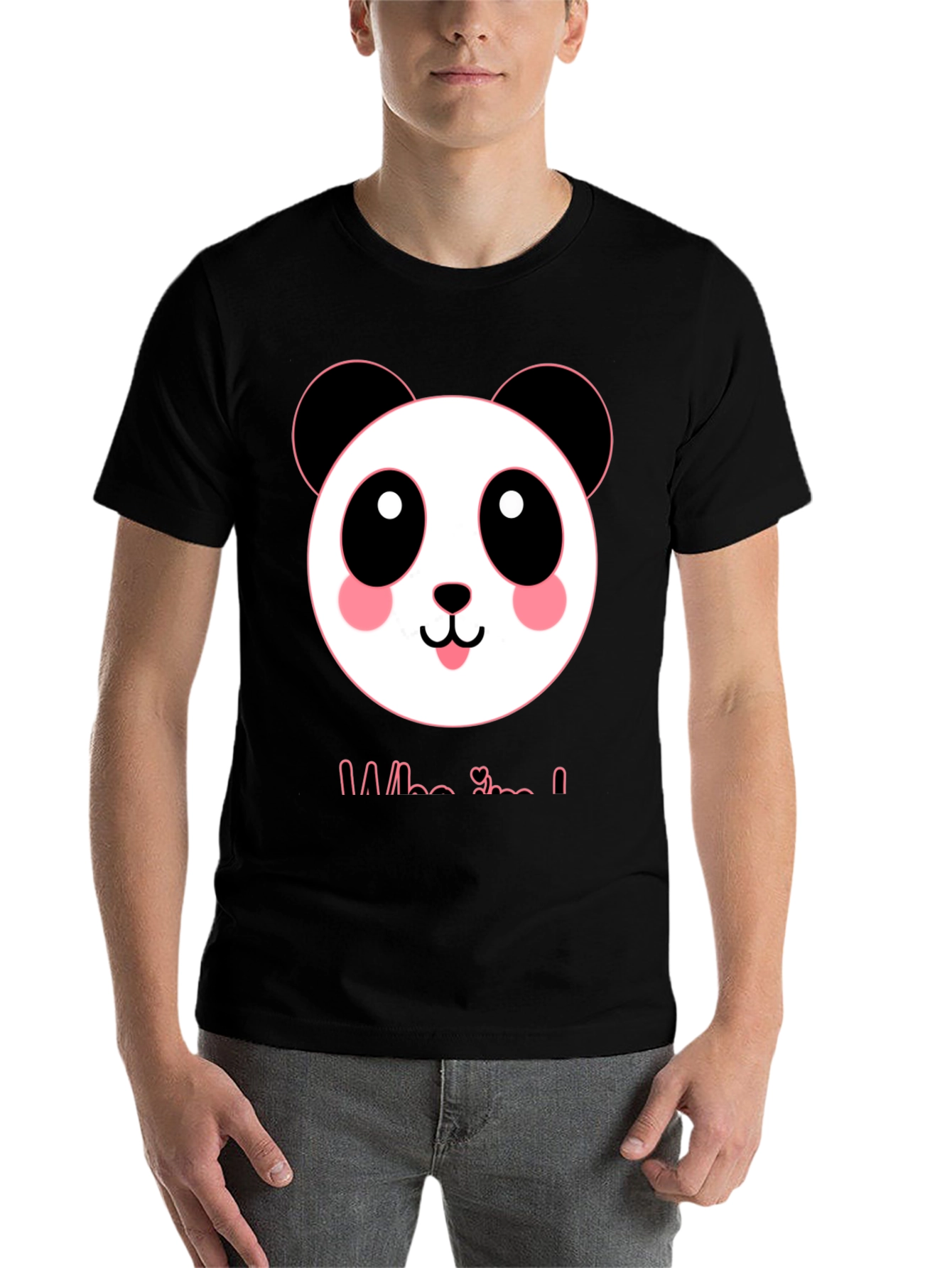 Black Cute Panda Graphic Tee - Men's Black T-Shirt view 7
